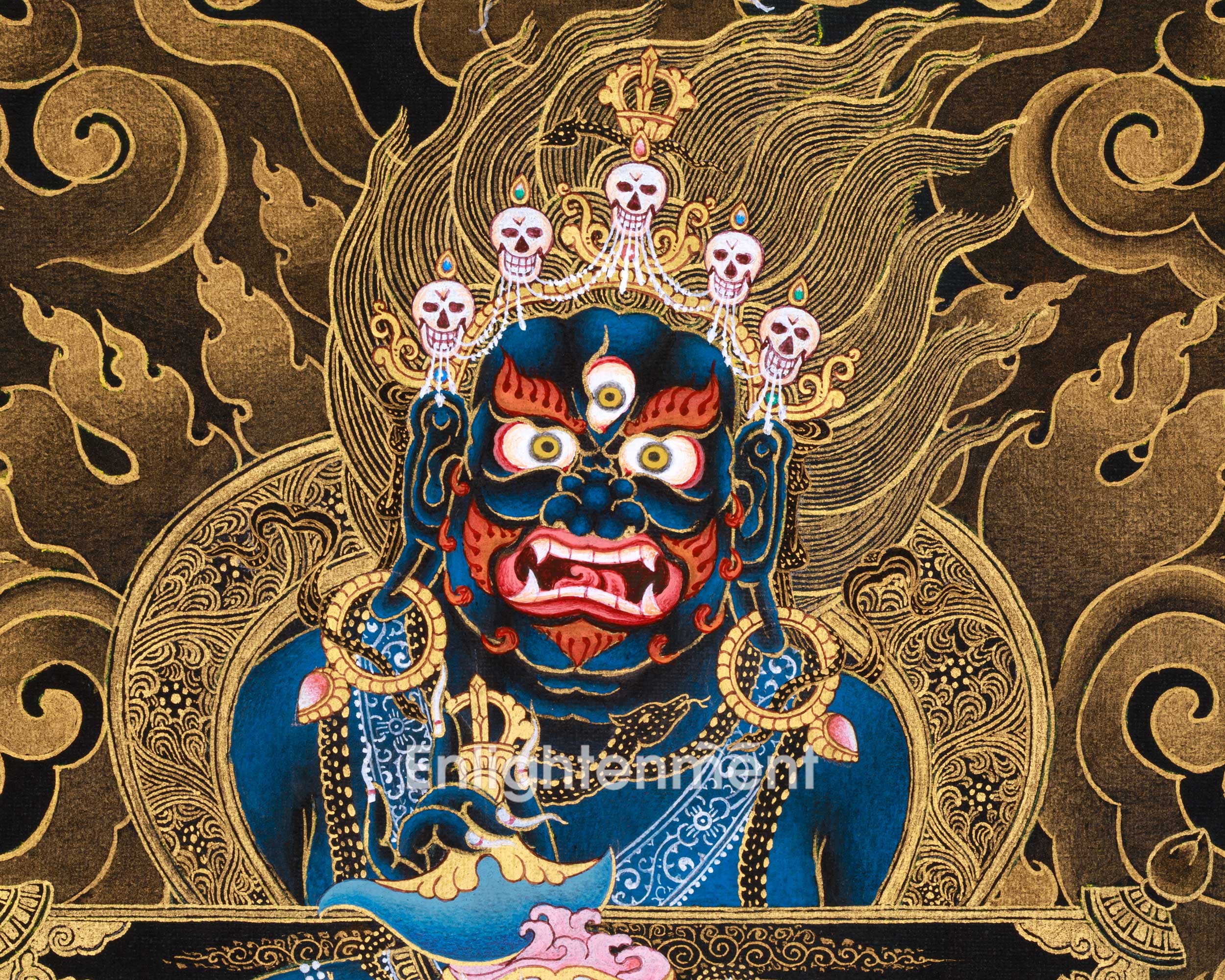 Handpainted Sakya Mahakala Thangka in 24K Gold