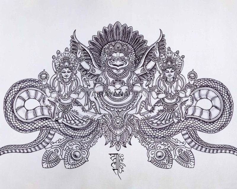The Garuda Bird Paubha Painting Print | The Mythical Creature Signifying Power, Strength & Protection