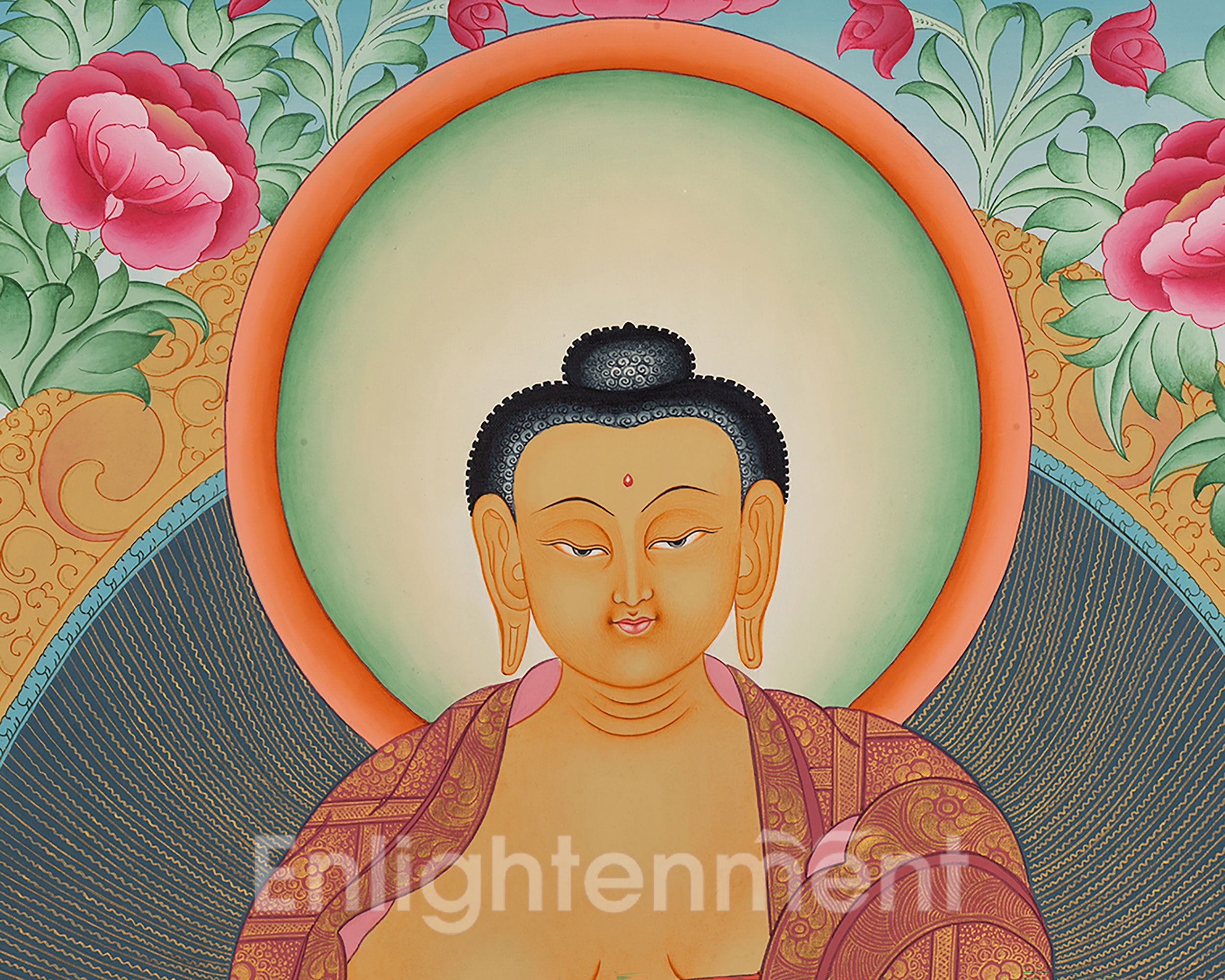 Shakyamuni Buddha with Disciples | Hand-Painted Buddha Thangka
