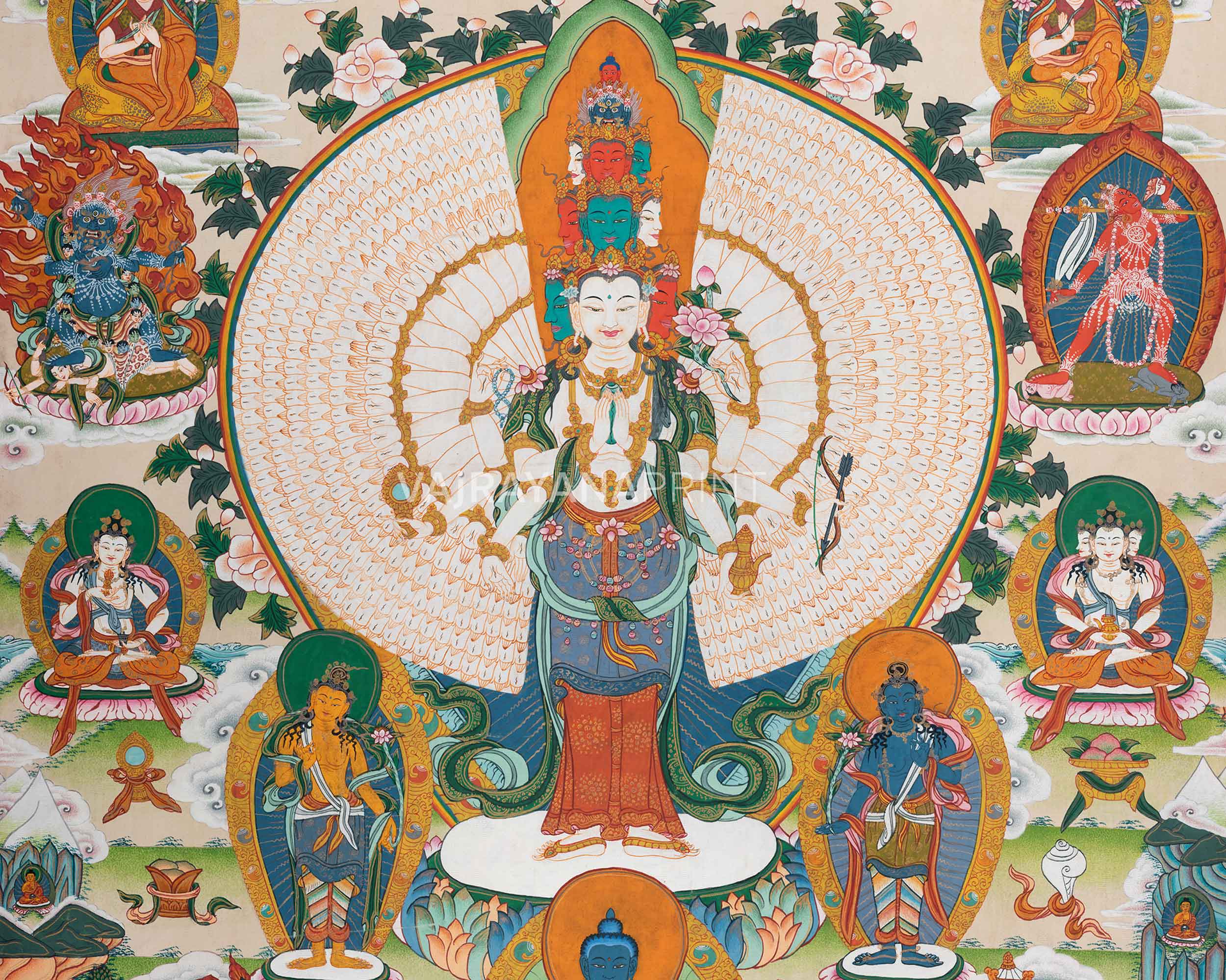 1000-Armed Chenrezig Thangka Print | Divine Tibetan Art | Meditative Masterpiece