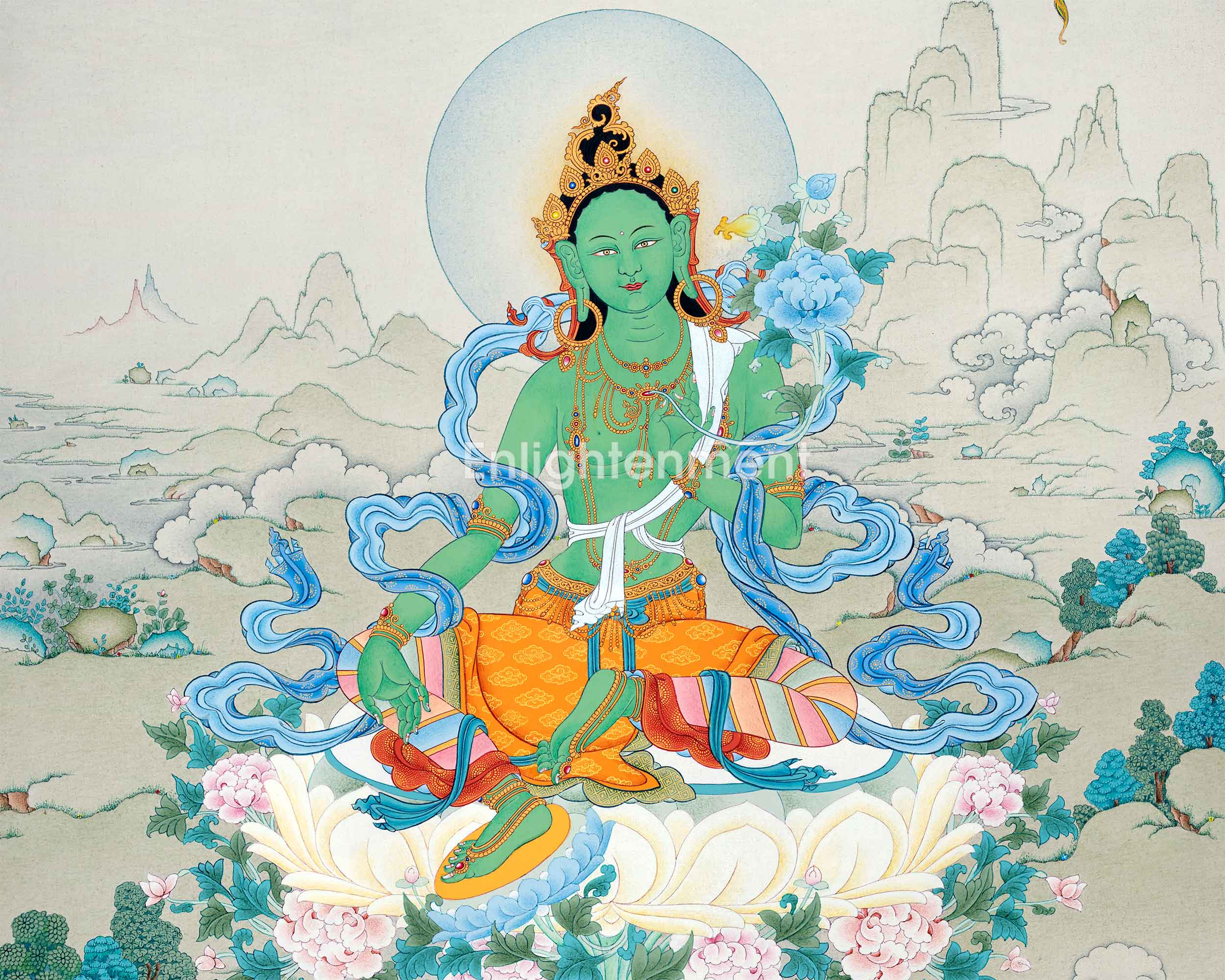 Tibetan Tara Goddess, Mother Green Tara Thangka | Traditional Painting