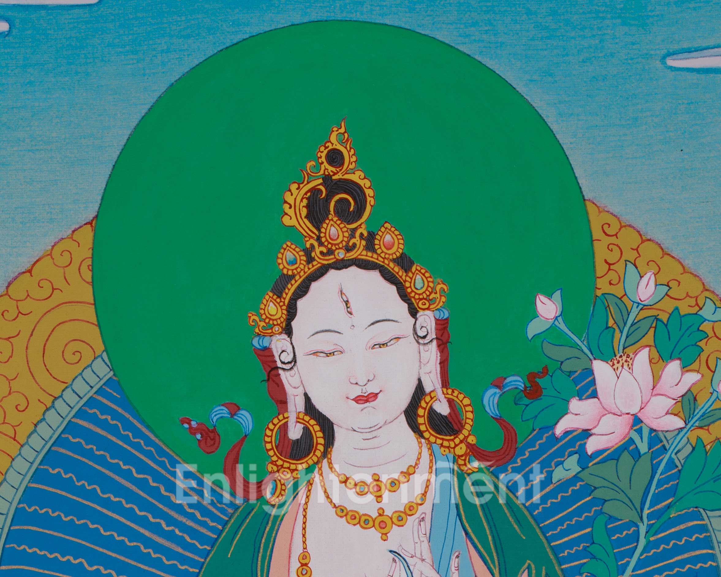 12 Inches White Tara Thangka | Seven-Eyed Goddess of Longevity | Brocade