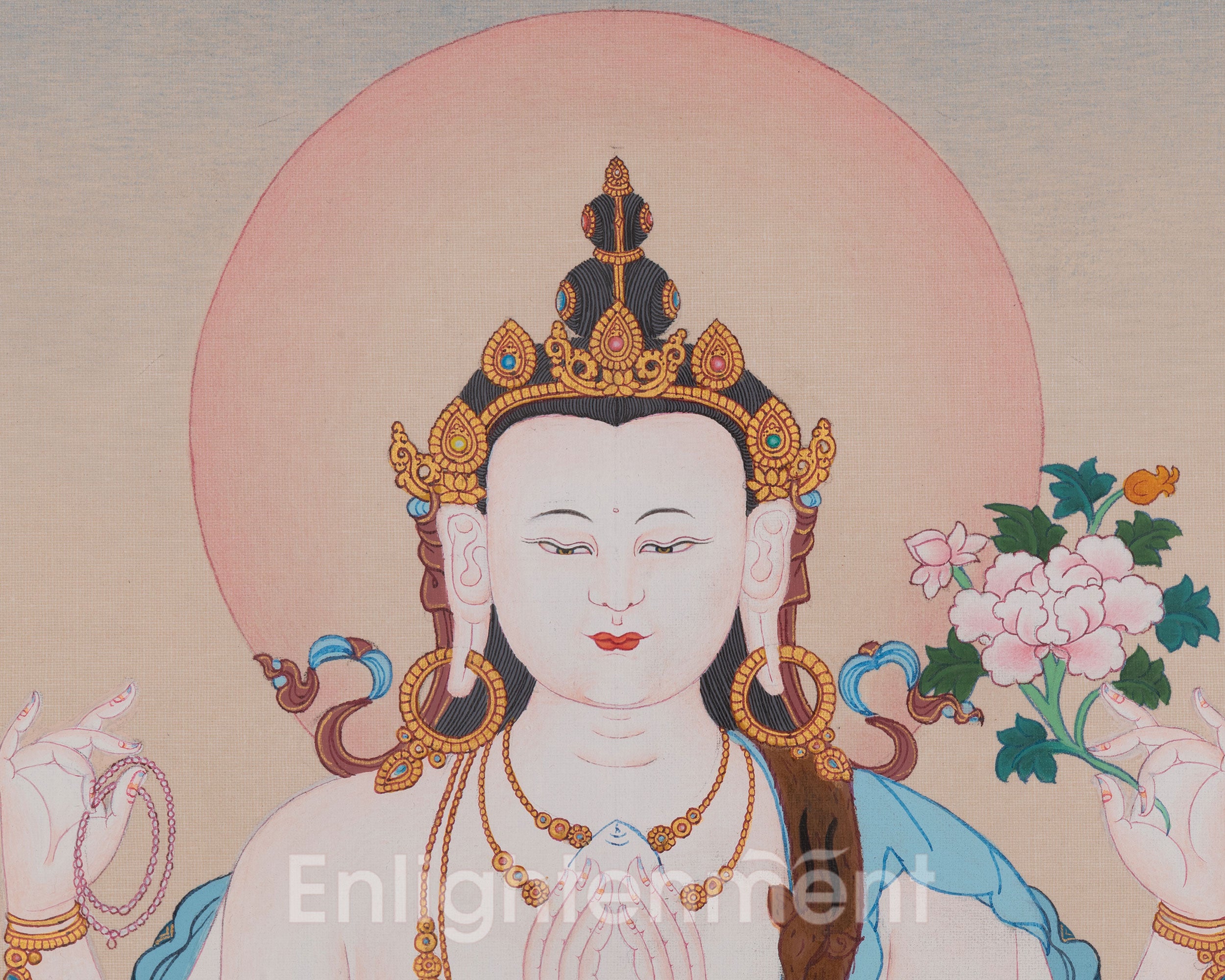 Hand-Painted Chenrezig Art | Compassion Bodhisattva Thangka | Avalokiteshvara Artwork