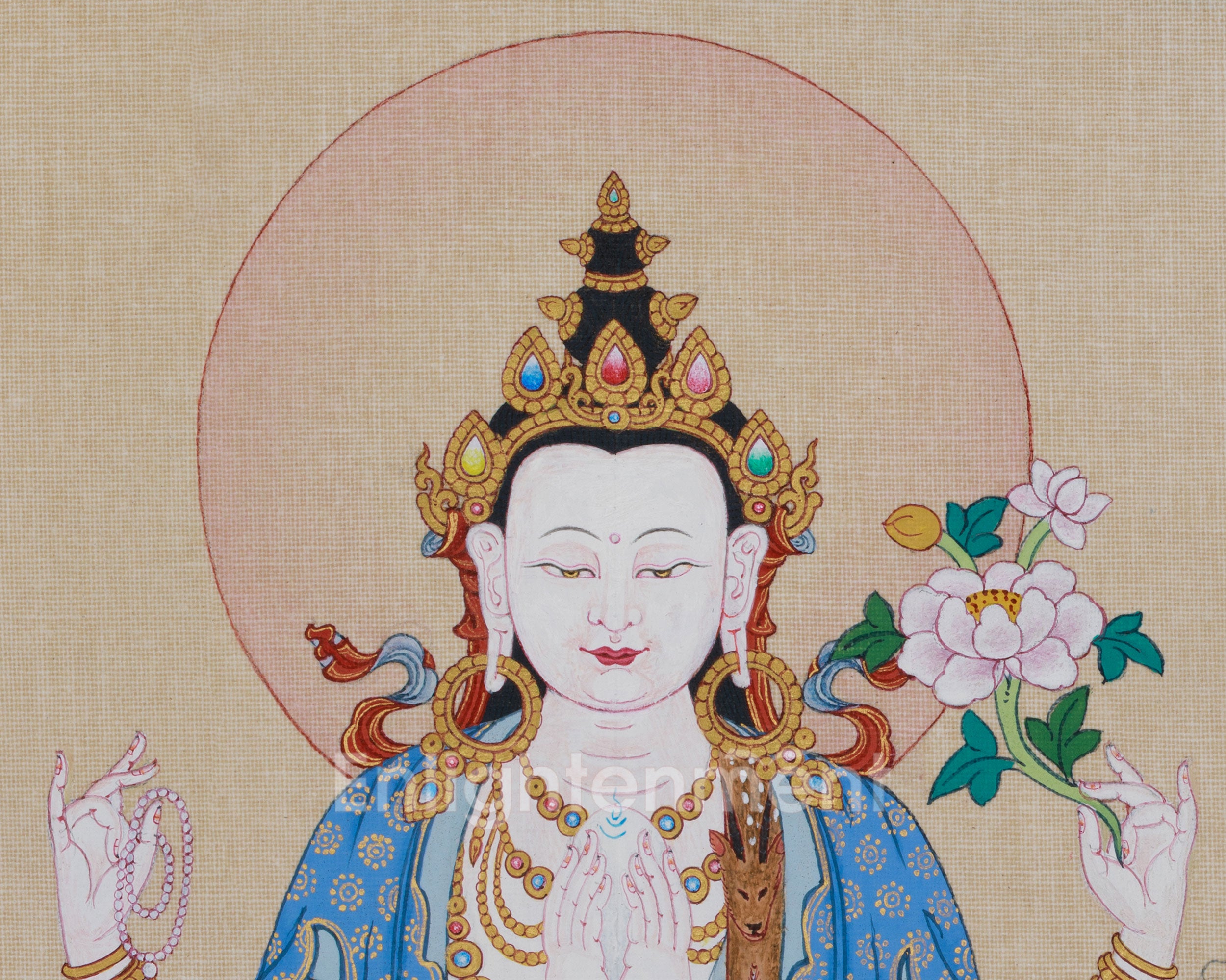 Tibetan Avalokiteshvara Thangka | 4-Armed Chenrezig, Bodhisattva of Compassion and Wisdom