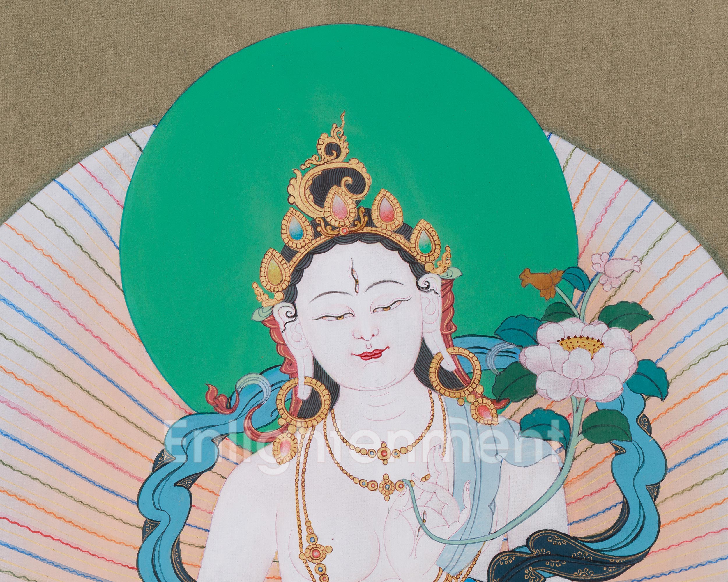 Female Deity Artwork | White Tara Thangka For Longevity