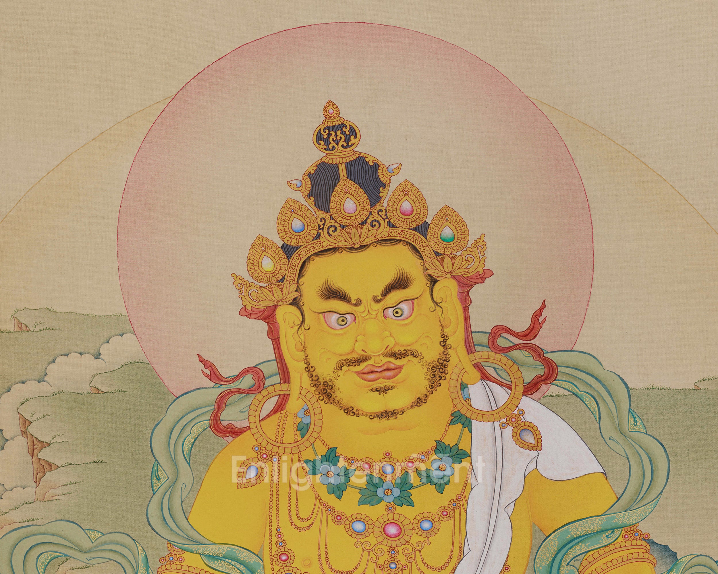 Collector’s Large Buddhist Wealth Deity Thangka | Rare Himalayan Dzambhala Artwork for Success & Fortune