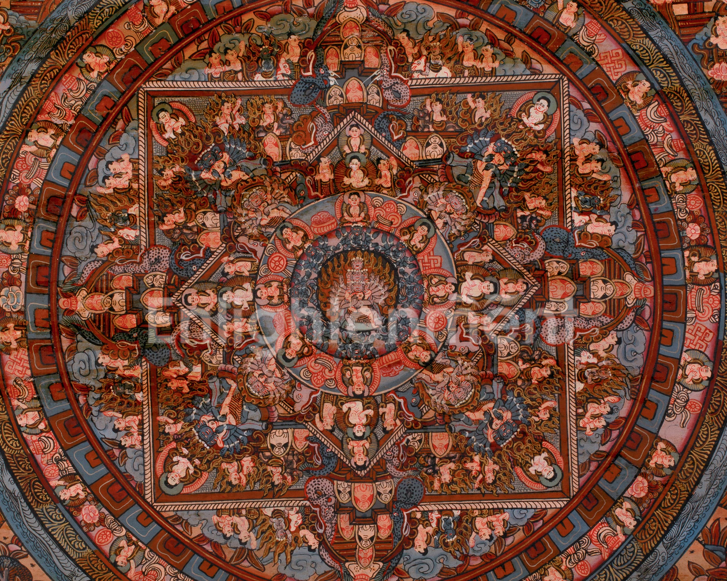 Hand-Painted Yamantaka Mandala Thangka | Wrathful Deity Mandala