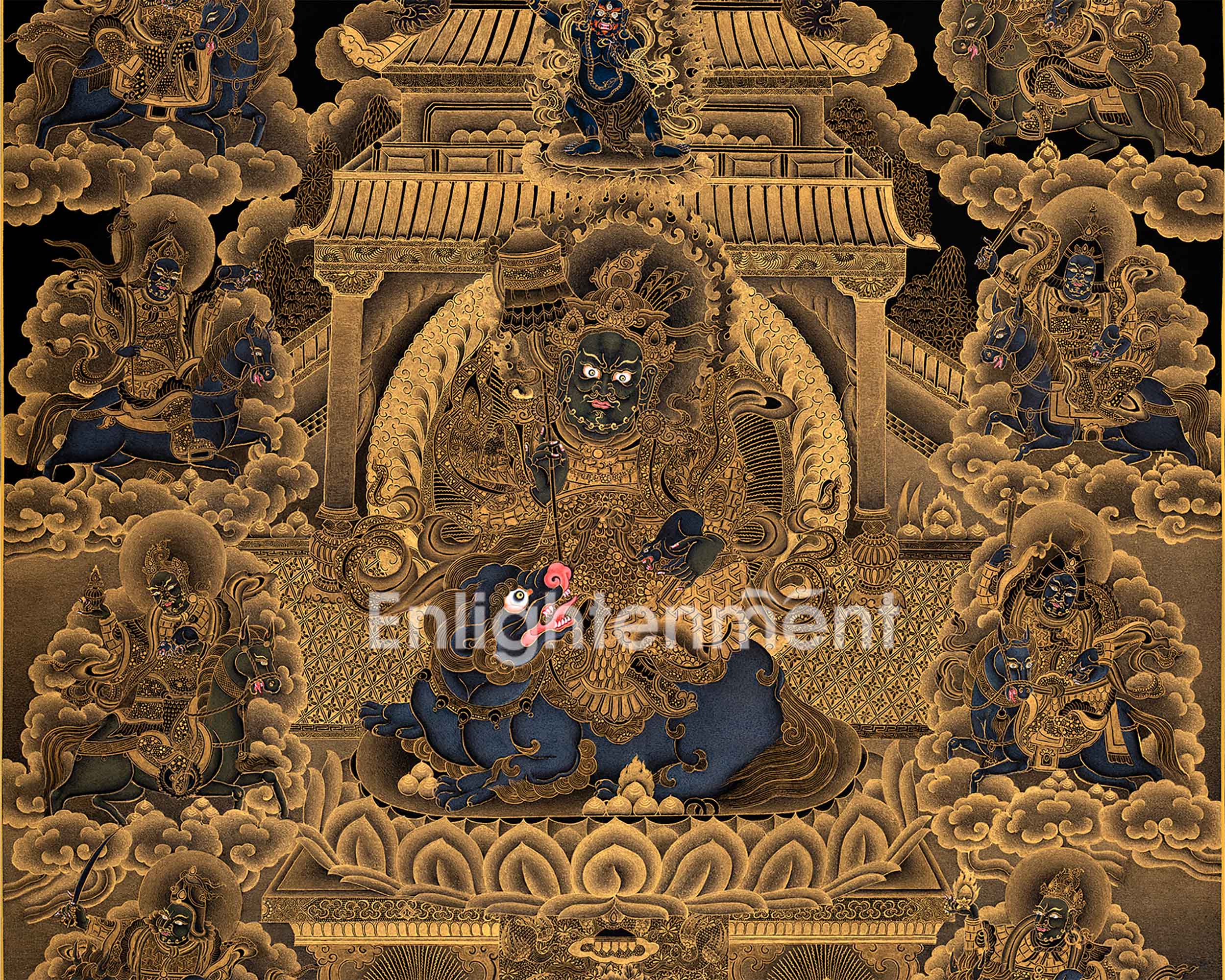 Exclusive Namtoshe Palace Thangka | Traditional Himalayan Art in Black & Gold | Authentic Painting Of Wealth Deity