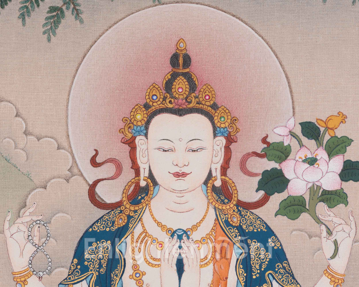 Sacred Tibetan Chenrezig Thangka | Avalokiteshvara Artwork