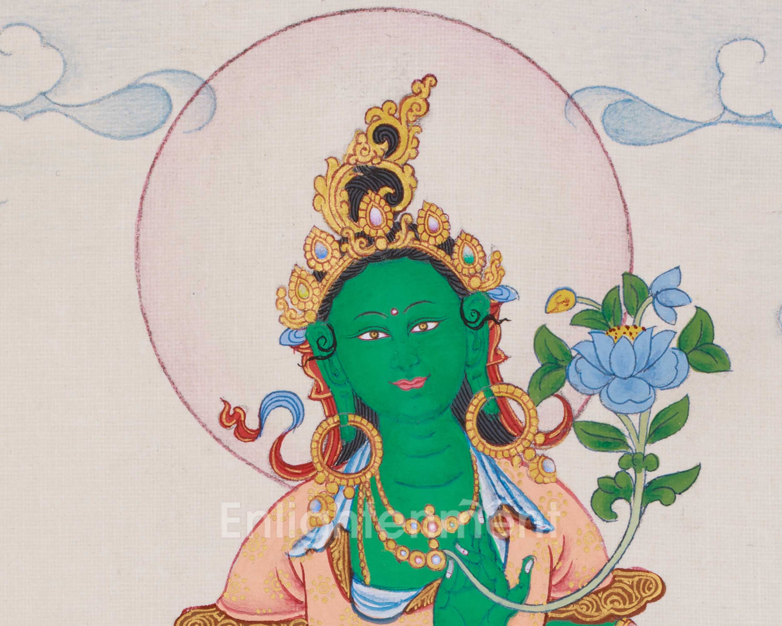 Hand-Painted Buddhist Goddess Green Tara Painting | Compassionate Protector