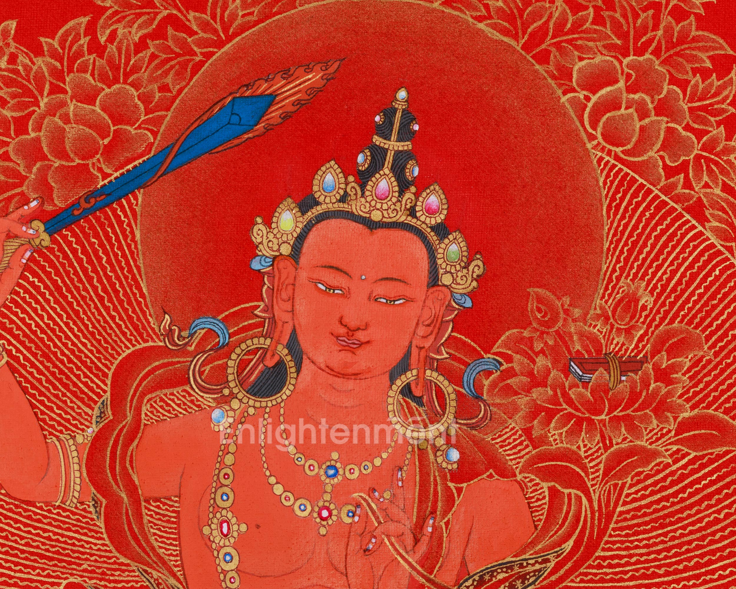 Divine Thangka of Manjushri | Buddhist Wisdom Deity | Wall Hanging