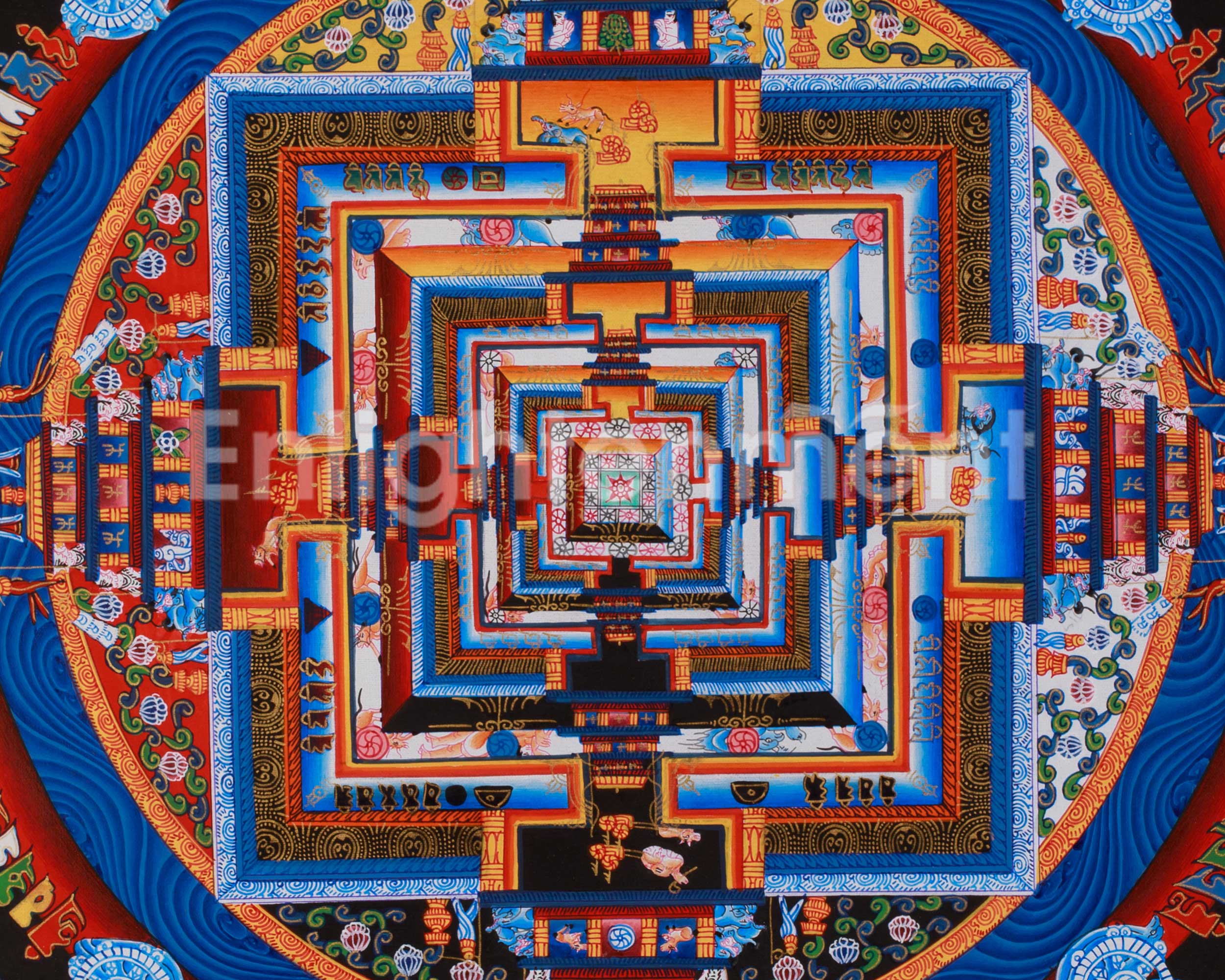 Buddhist Artwork of Kalachakra Mandala | Traditional Wheel of Time Thangka