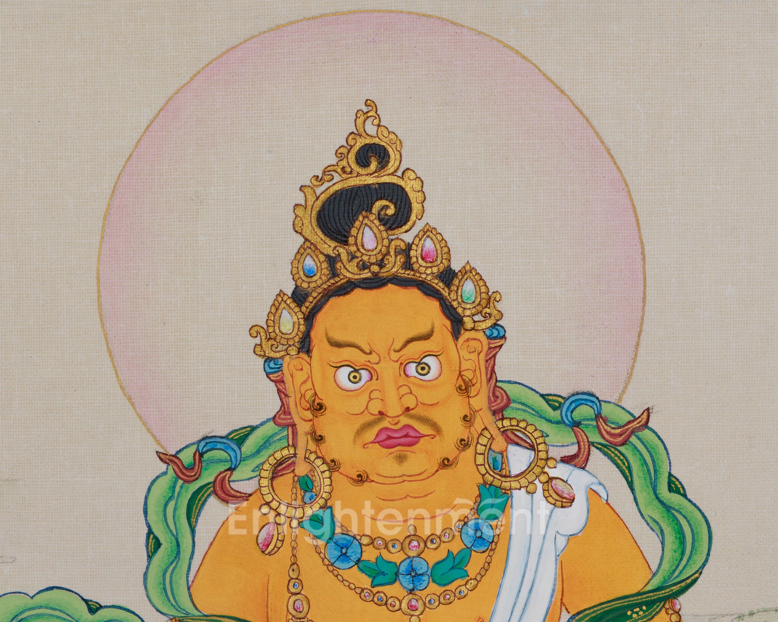 Buddhist Wealth Deity Dzambhala Thangka | Compact Prosperity Artwork
