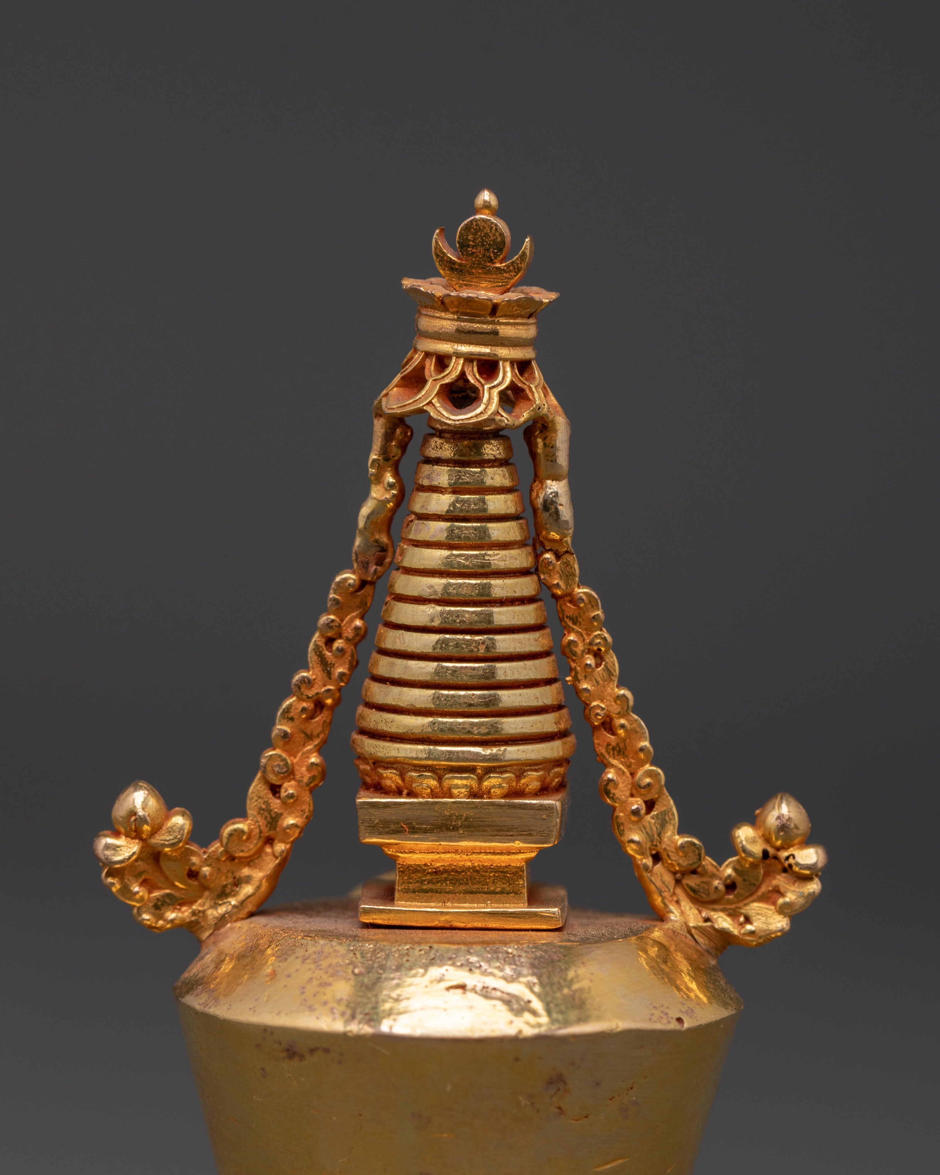 Buddhist Gold Plated Stupa Mound | Sacred Copper Altar Decoration