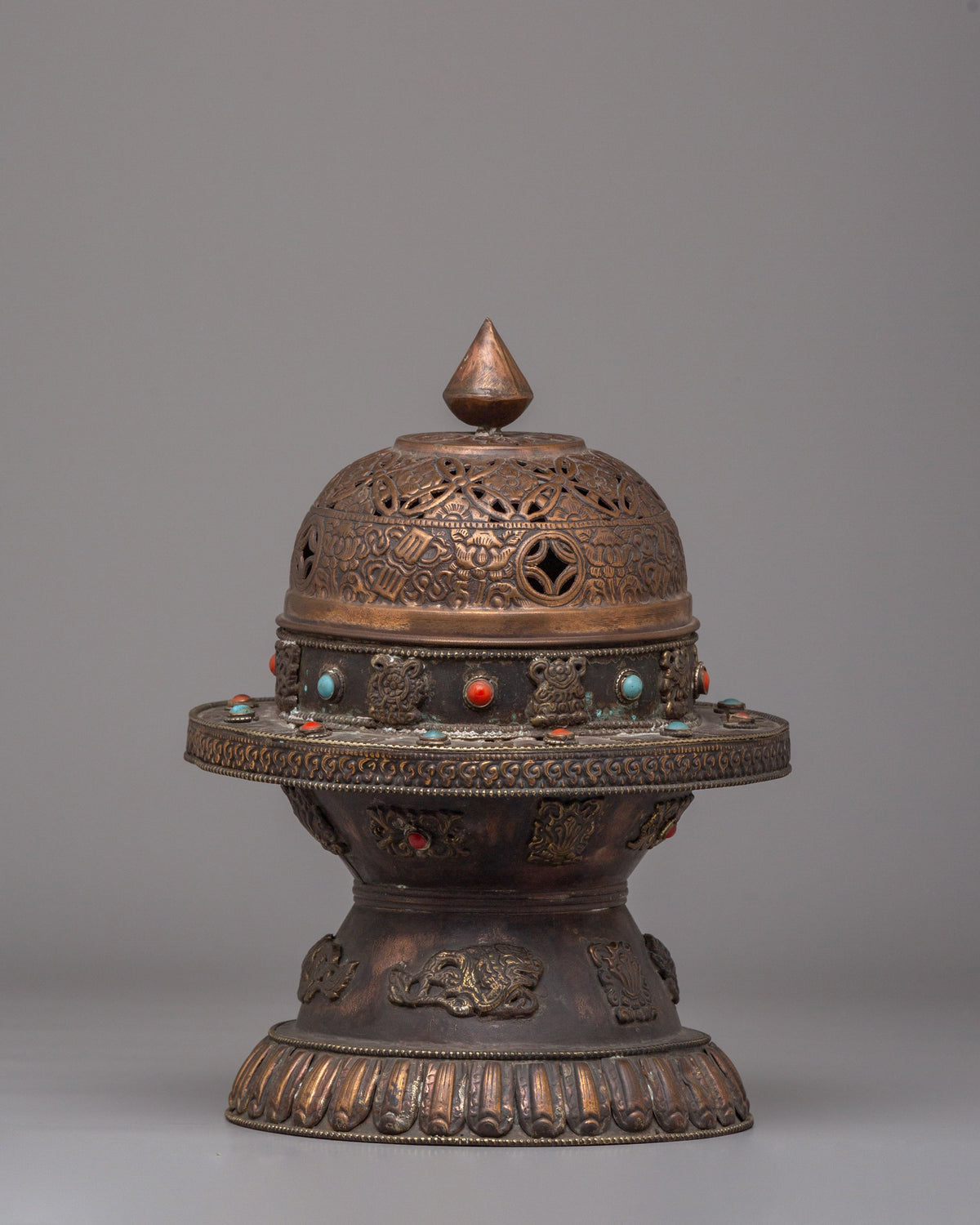 Incense Holder For Ritual | Copper Body With Gemstones