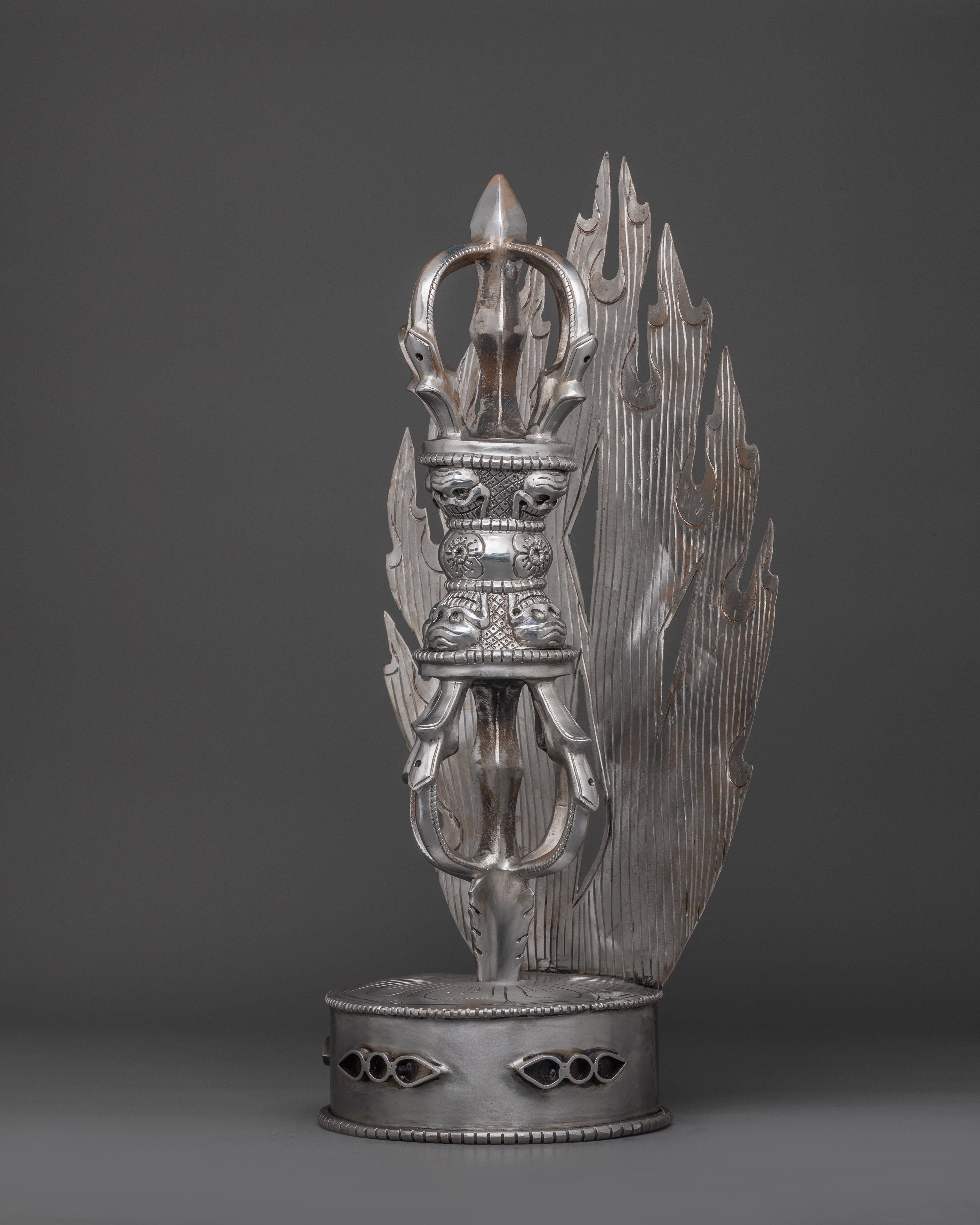 Tibetan Silver Vajra With Stand | Iron Buddhist Ritual Tool