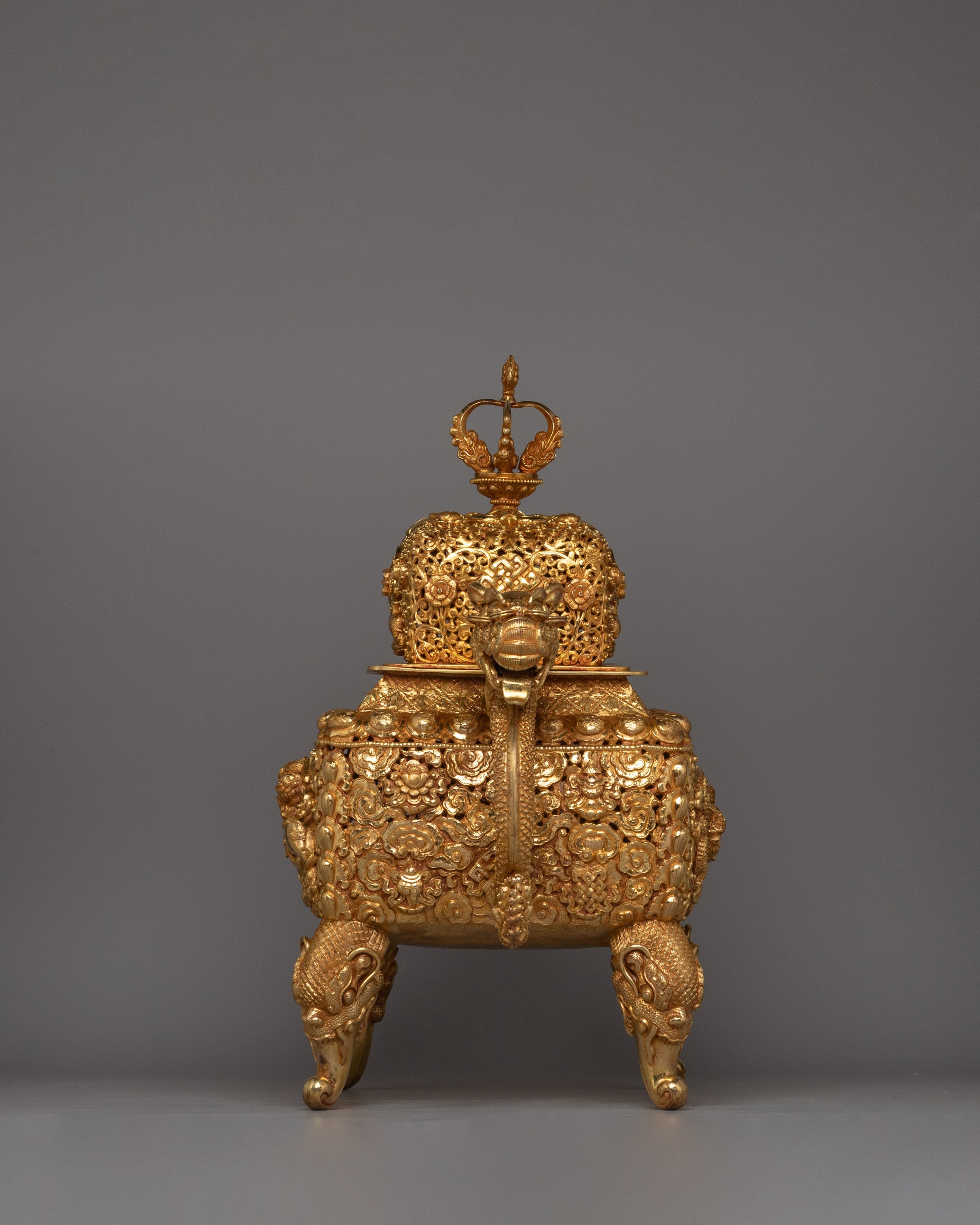 Gold-Plated Copper Incense Burner | A Masterpiece of Buddhist Ritual Decor