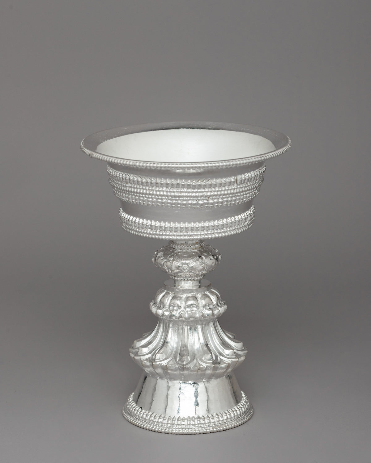 Butter Lamp Buddhist Ritual Set | Silver Carved Religious Item