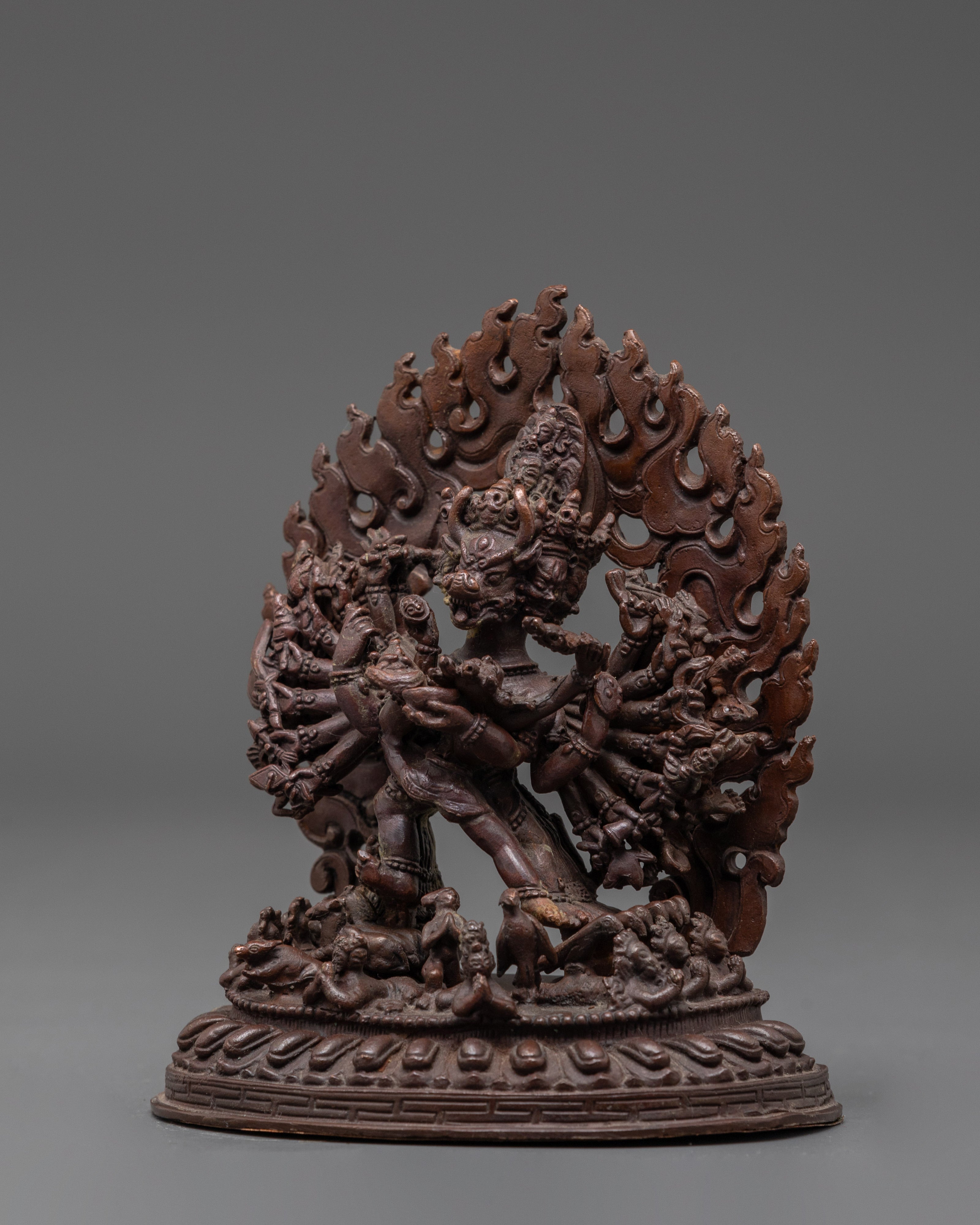 Oxidized Copper Yamantaka wth Consort Statue | Symbol of Fearlessness and Wisdom