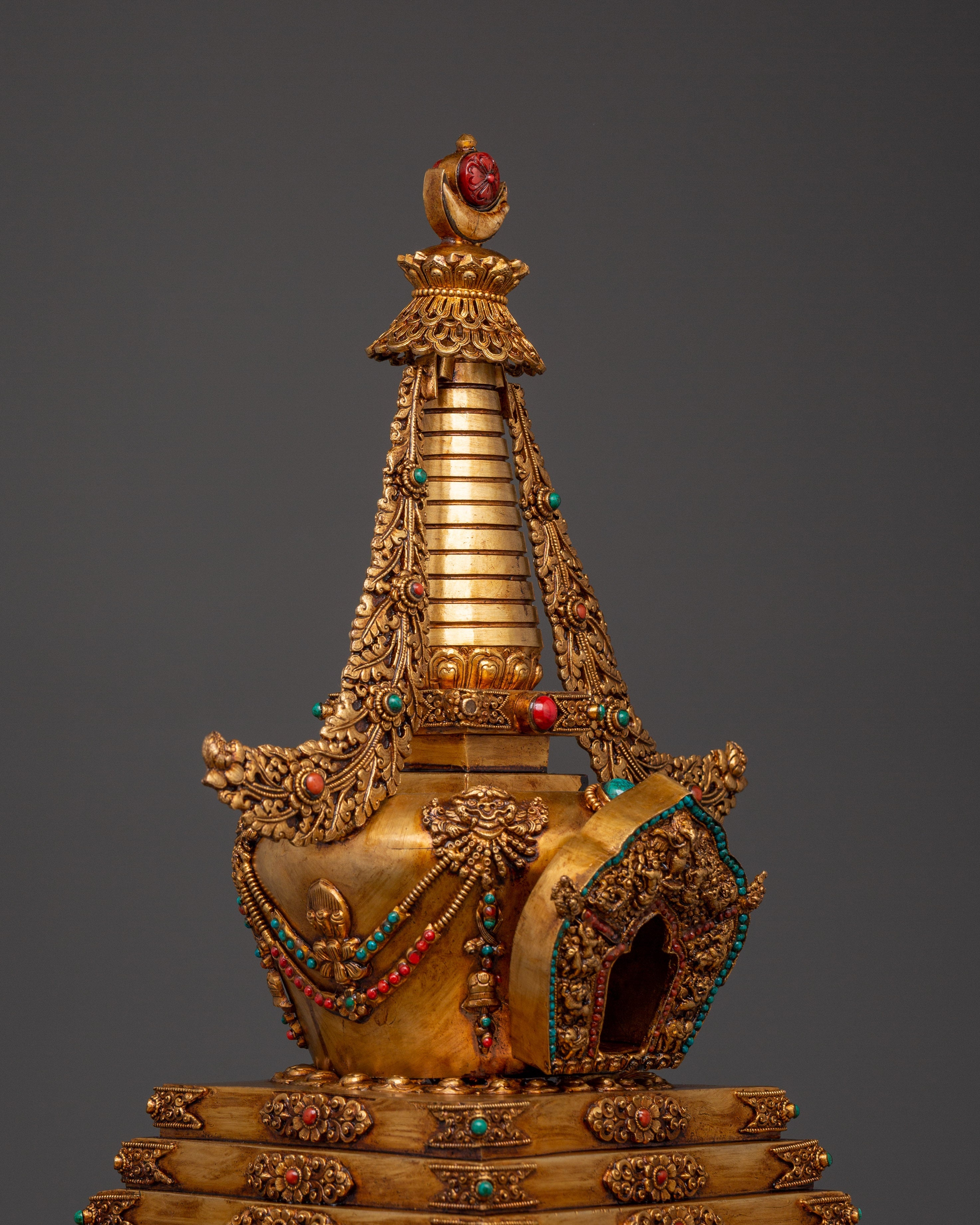 Spiritual Meditation Stupa | Copper & Gold-Plated Tibetan Relic