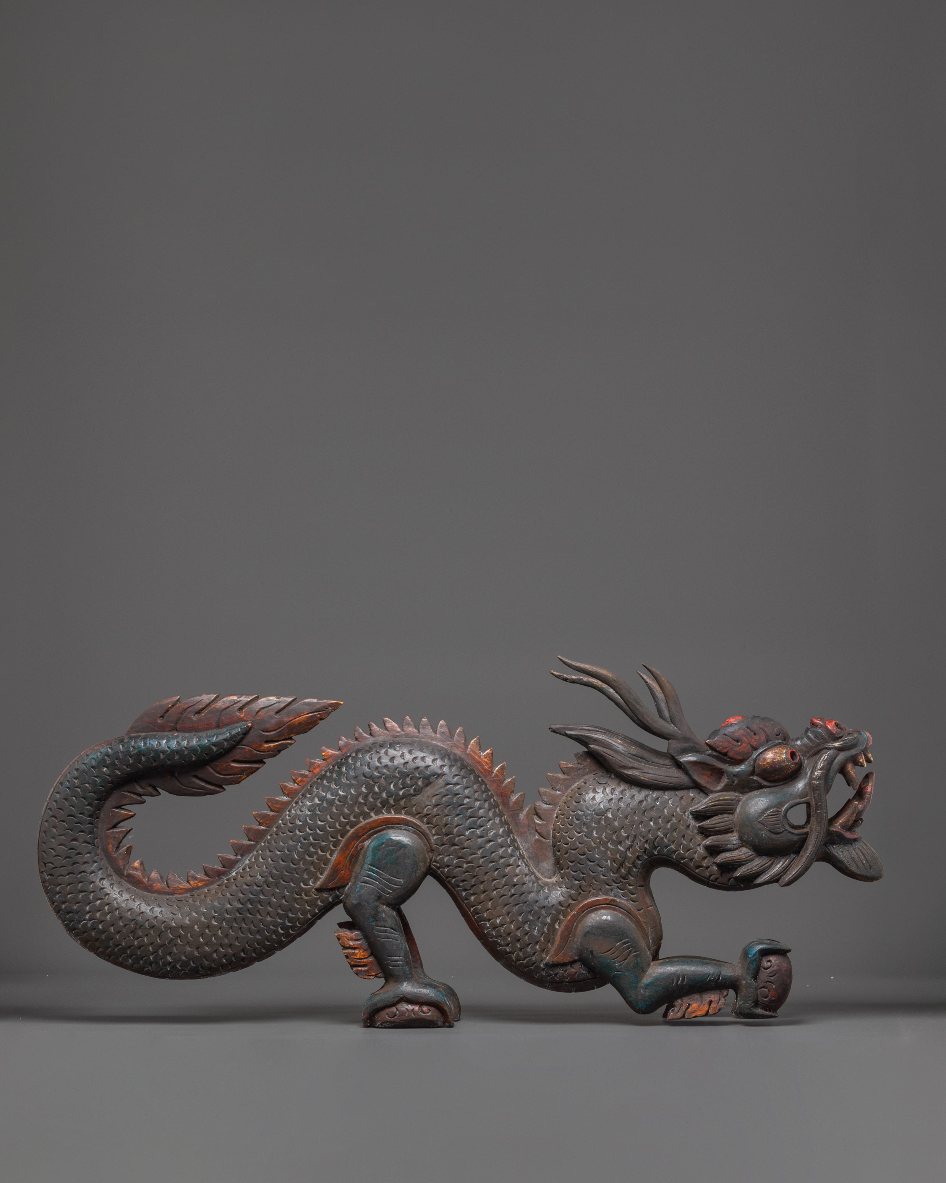 Guardian Dragon Figure | Tibetan Buddhist Wooden Sculpture