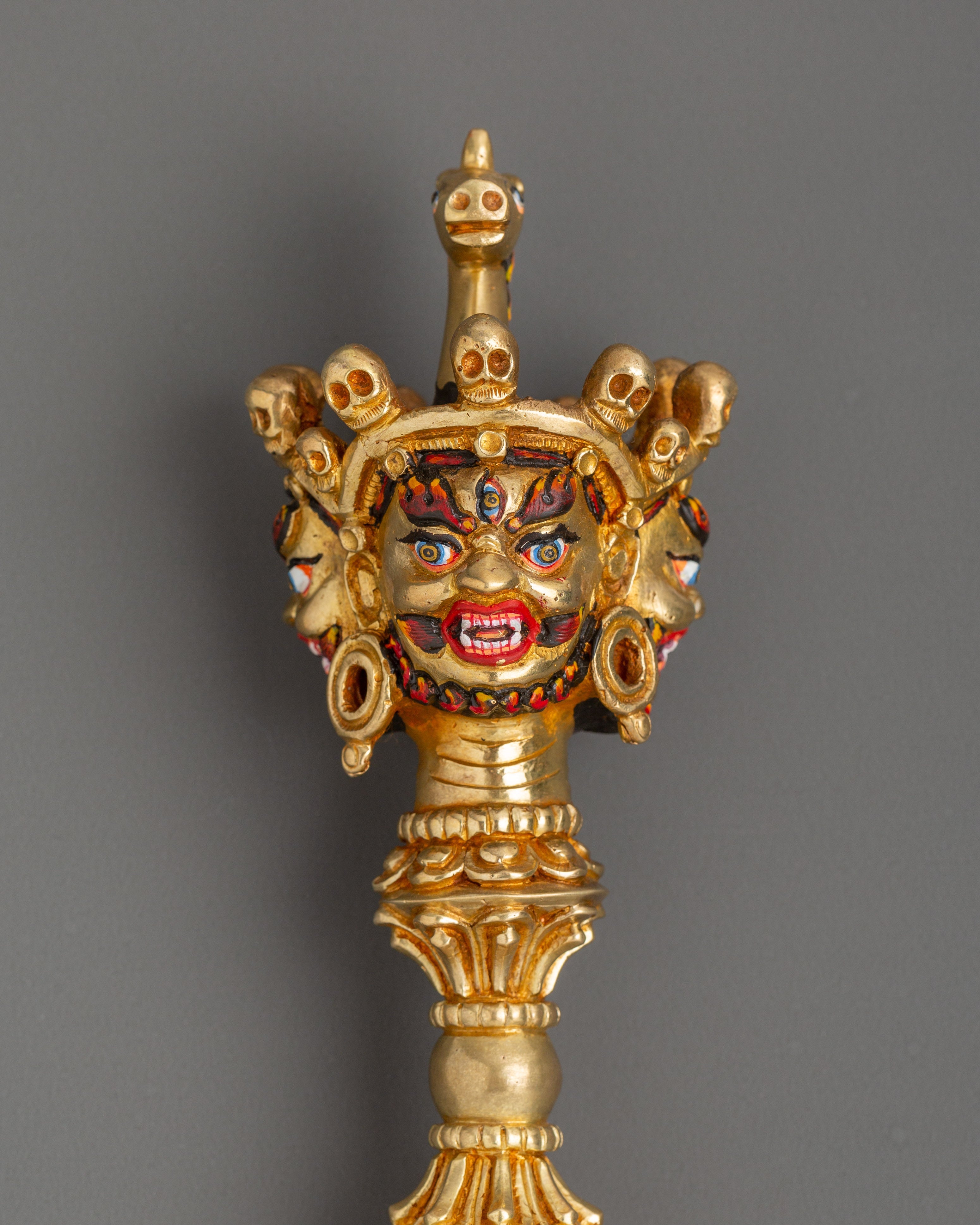 Large Gold Plated Phurba Dagger | Tibetan Ritual Dagger in Copper