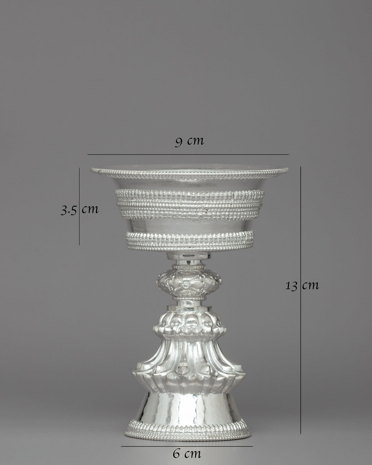 Butter Lamp Buddhist Ritual Set | Silver Carved Religious Item
