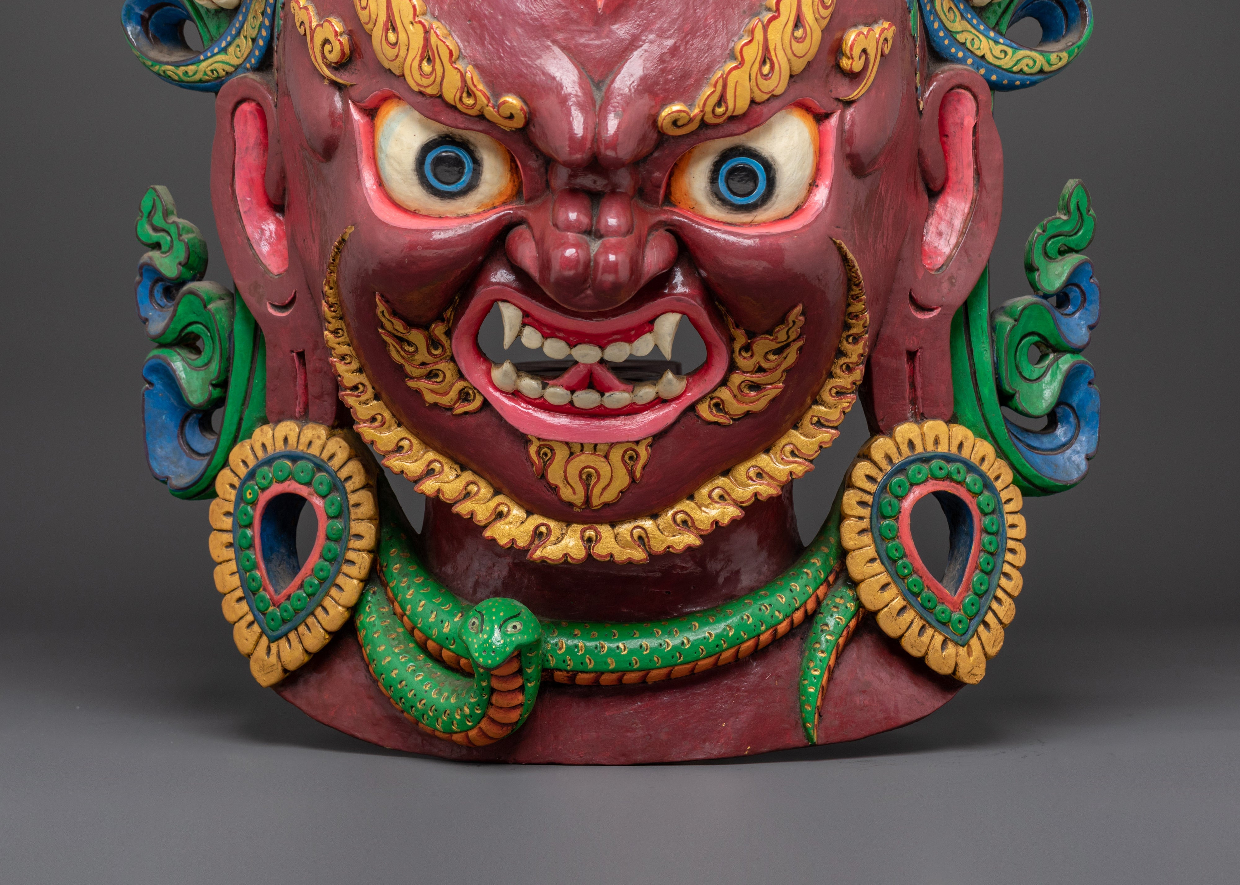 Handcrafted Mahakala Mask with Skull Crown | Tibetan Buddhist Fierce Deity
