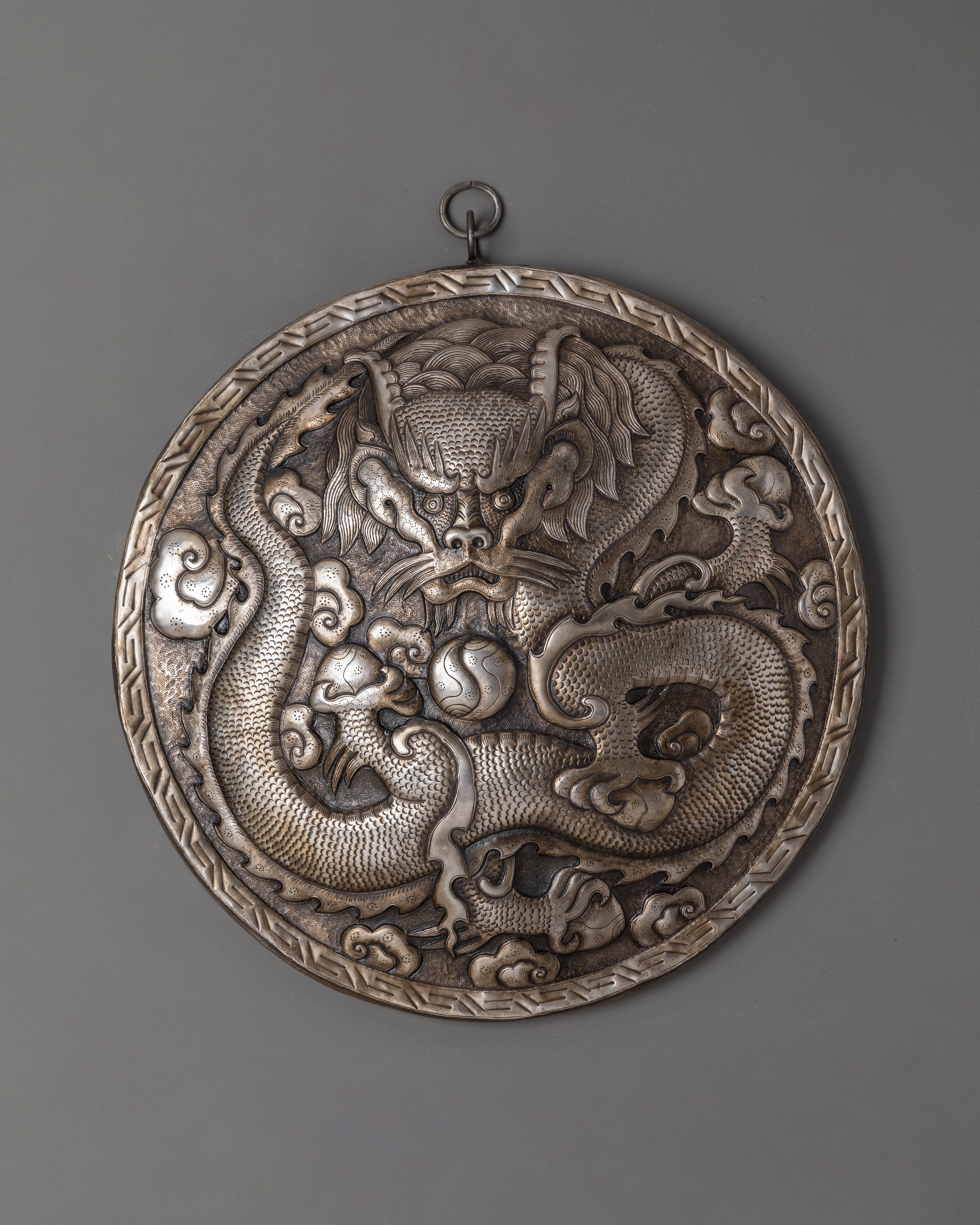 Handcrafted Tibetan Silver Dragon Wall Hanging | Feng Shui Dragon Decor