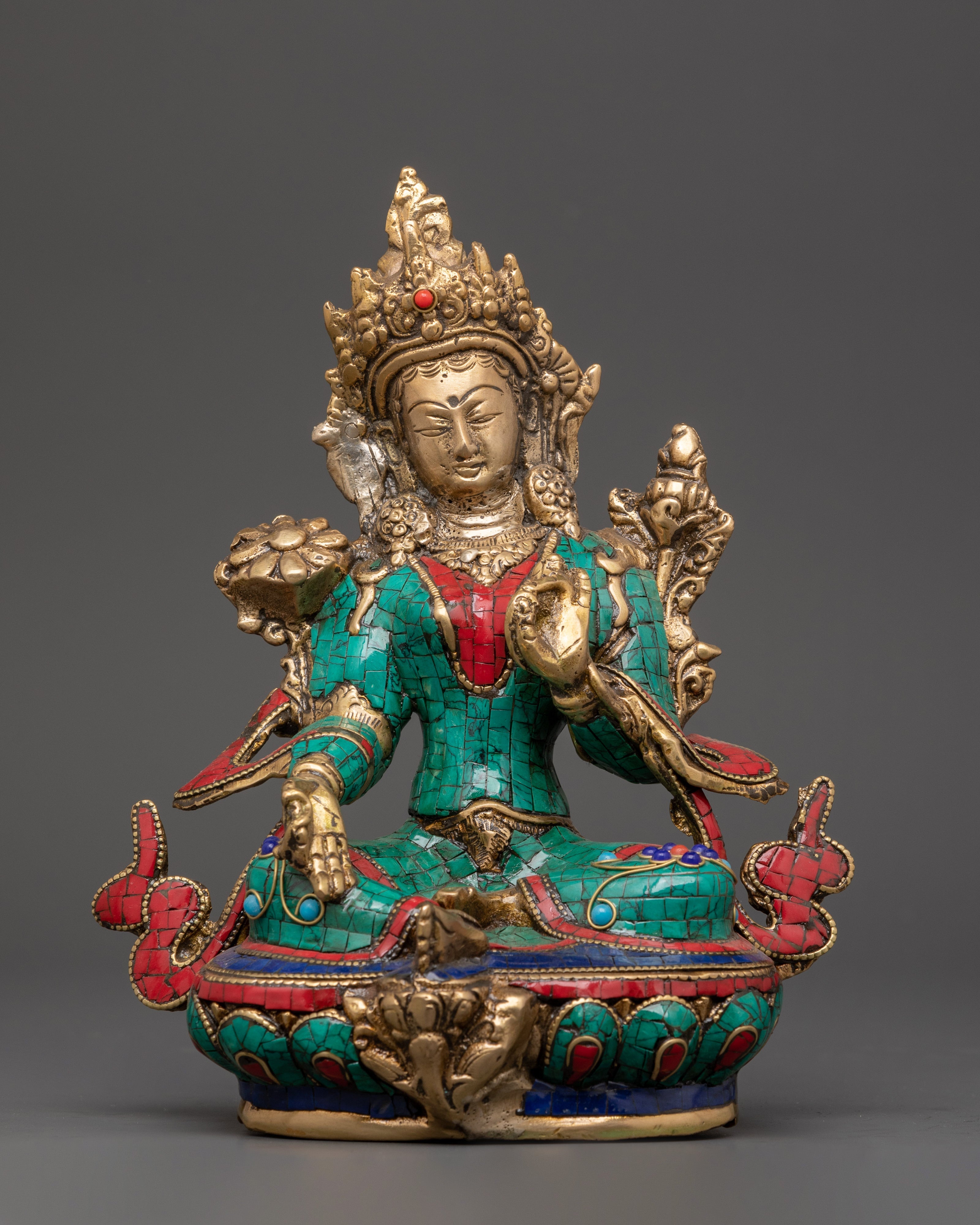 Handcrafted Brass Green Tara Statue
