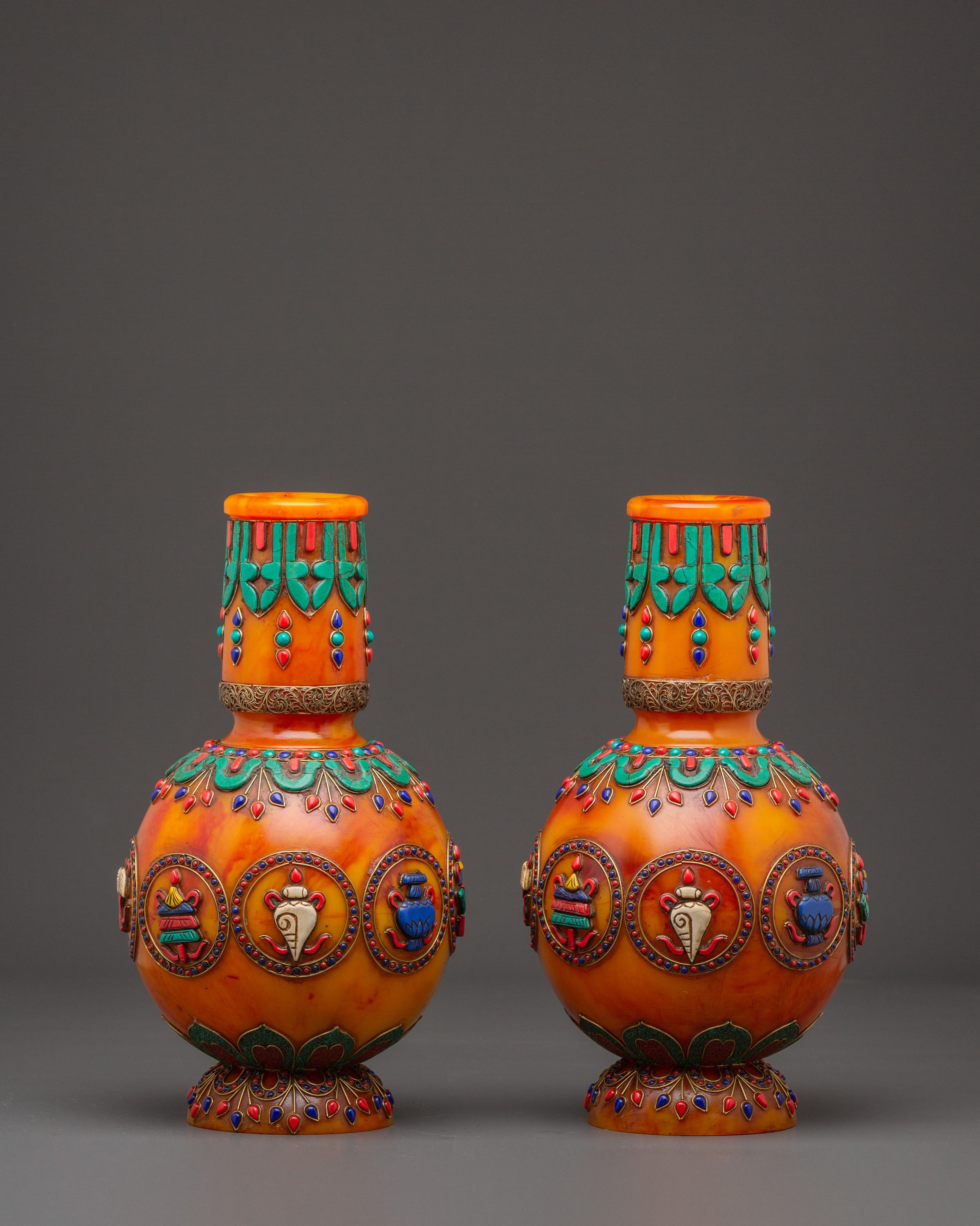 Decorative Resin Vase | Vase with Lapis, Coral, and Turquoise Stones