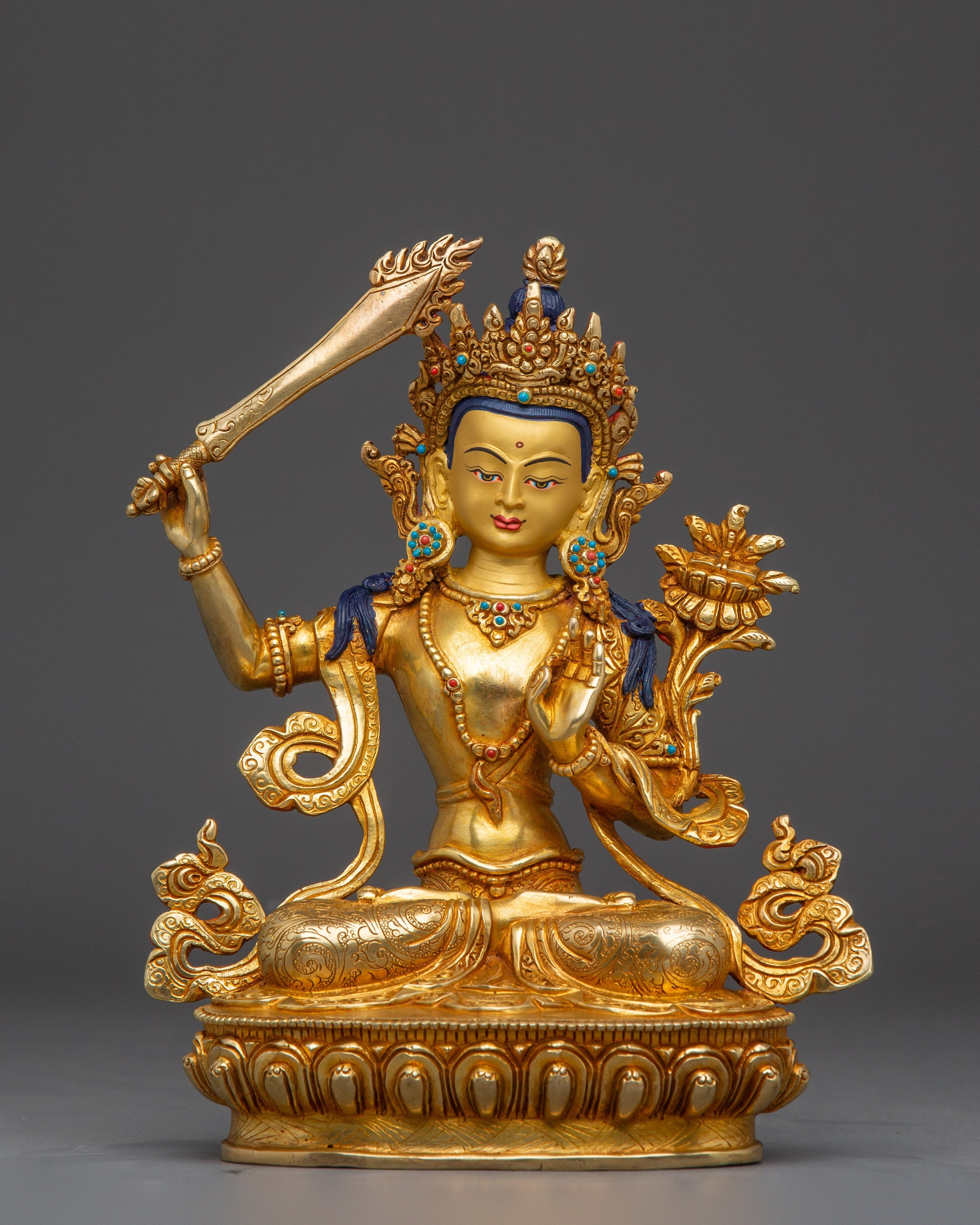 Gold Gilded Manjushri Statue