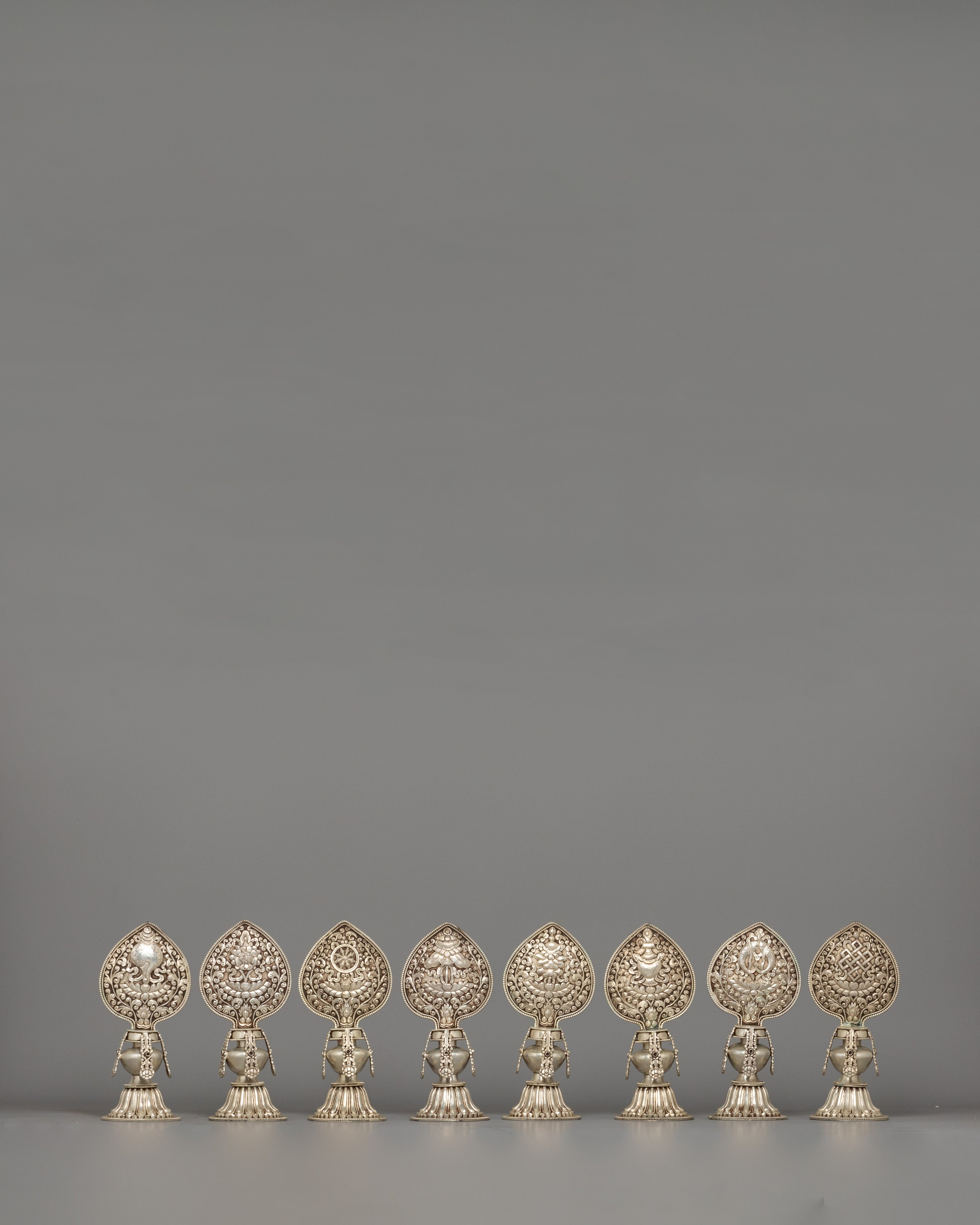 Buddhist Eight Auspicious Symbols in Electro Silver-Plated