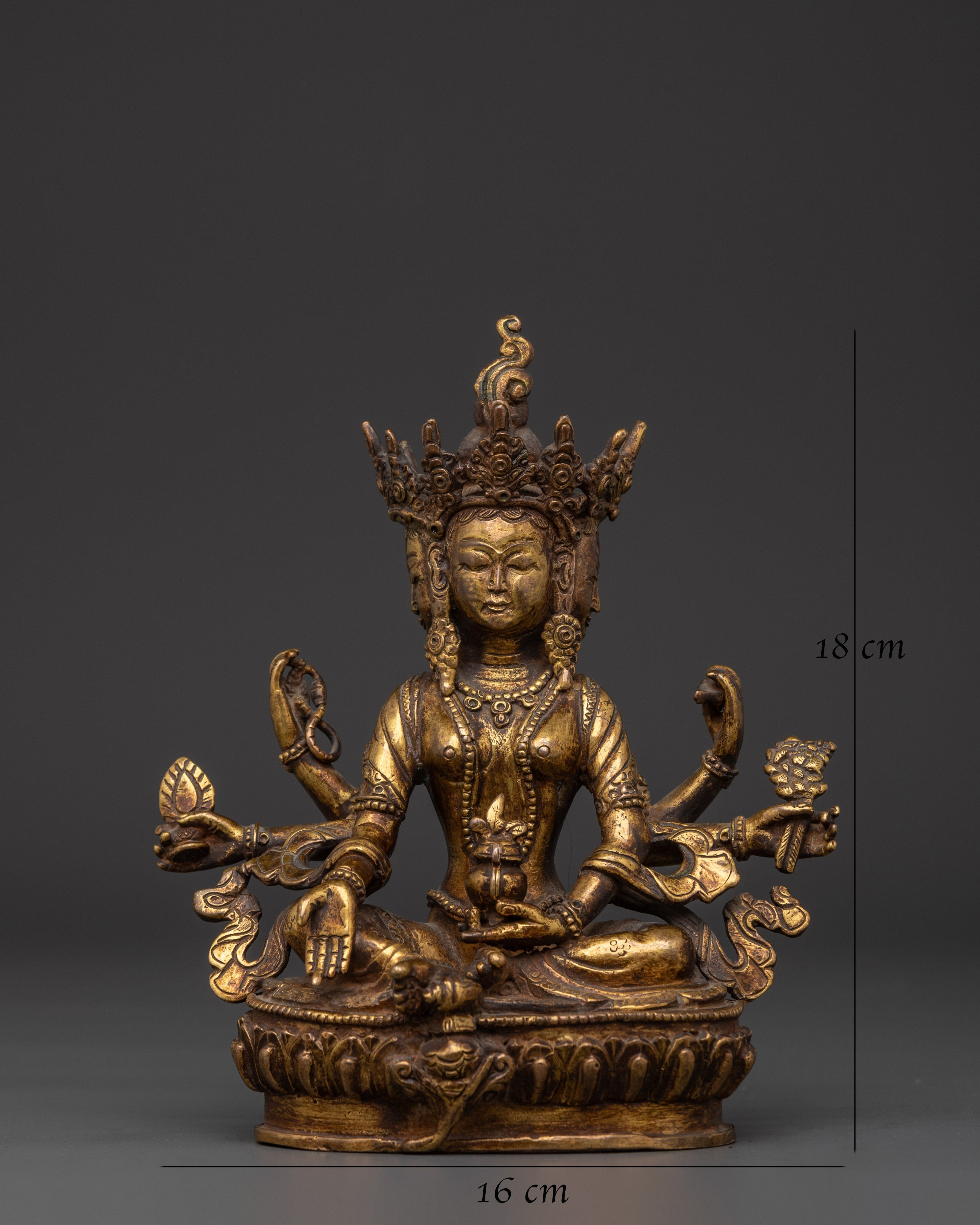 Gold Plated Vasudhara Statue | Copper Tibetan Wealth Goddess Sculpture
