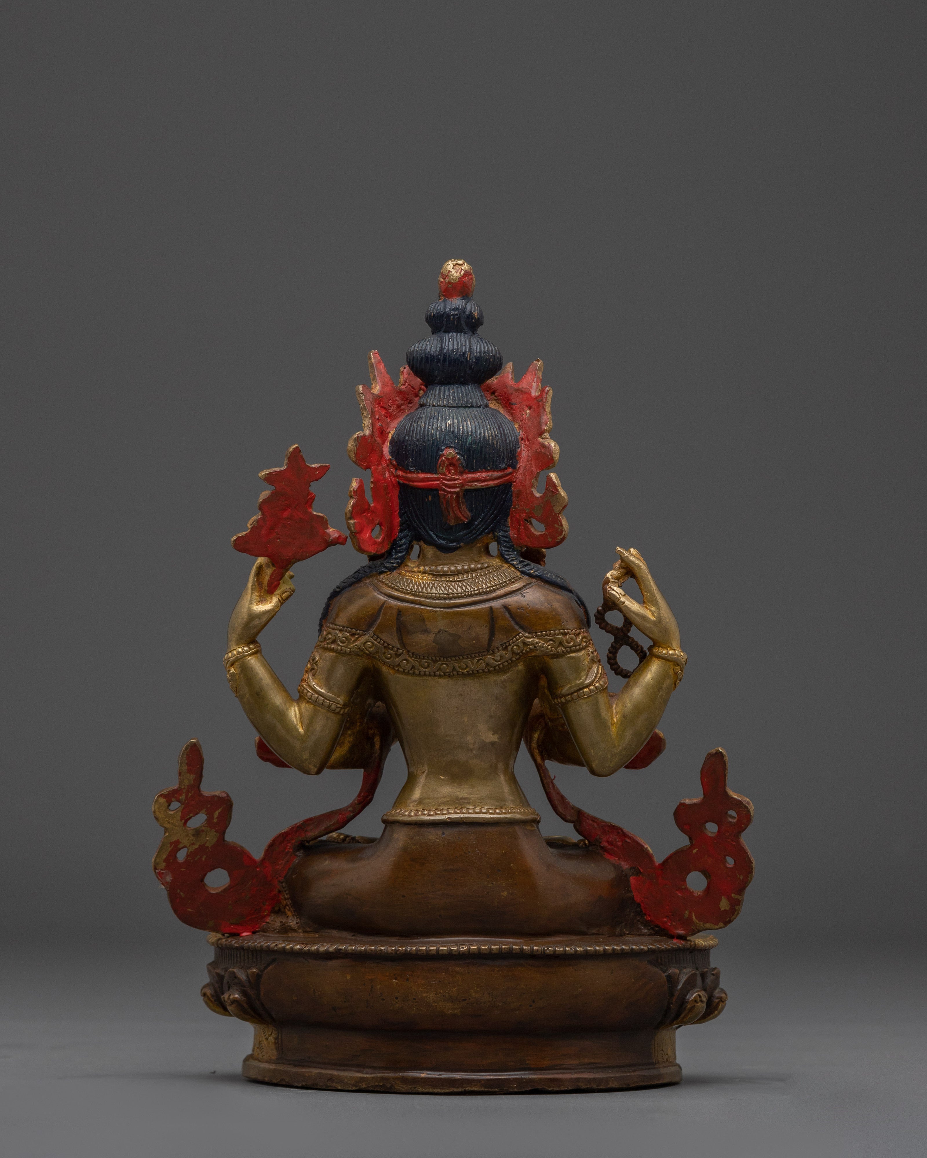 Four-Armed Chenrezig Deity in Copper | Buddhist Statue for Compassion