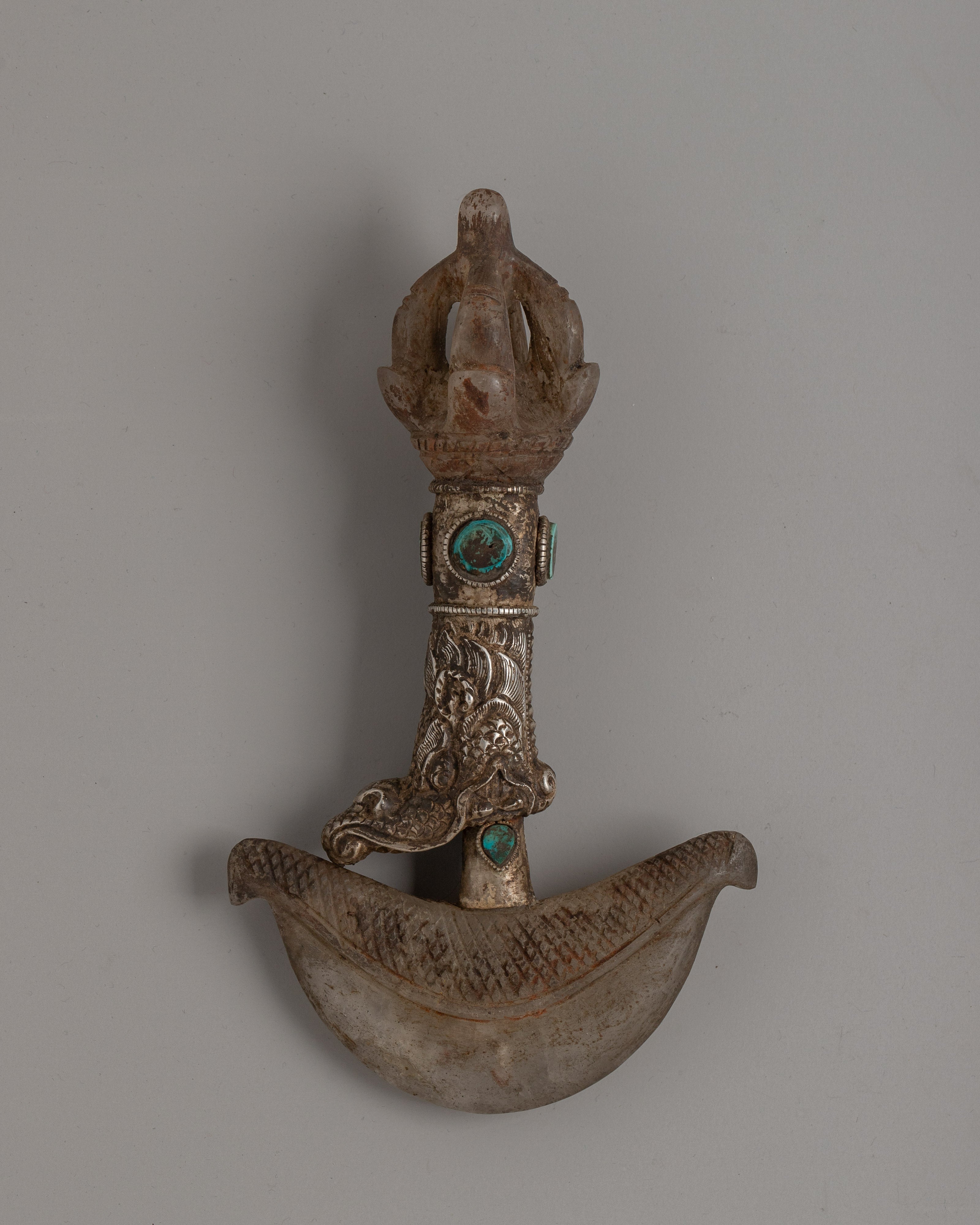 Silver Plated Crystal Kartika Knife | Handmade Ritual Tool with Turquoise Stone