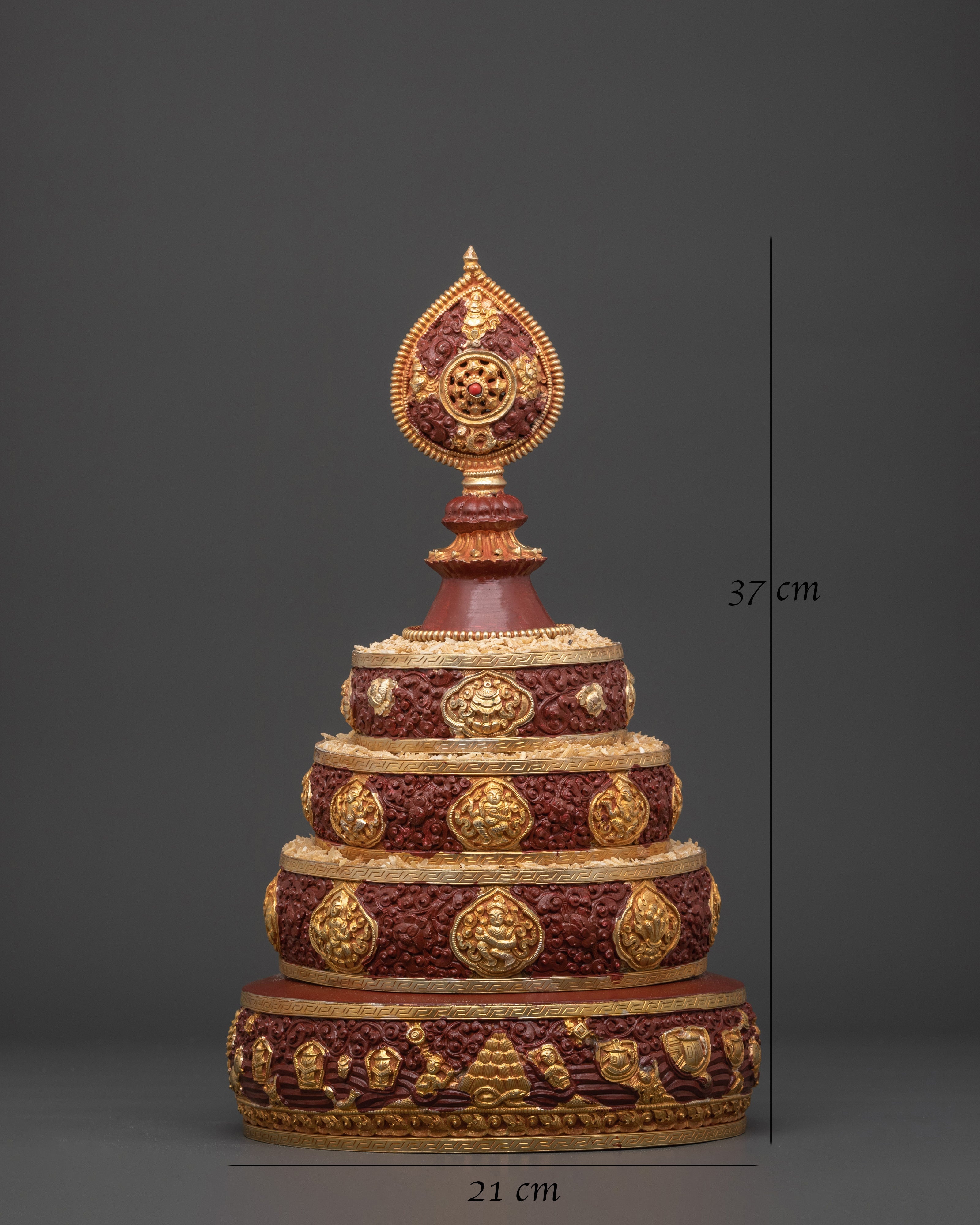 Mandala For Offering | Copper with Gold Plating & Coral Stones