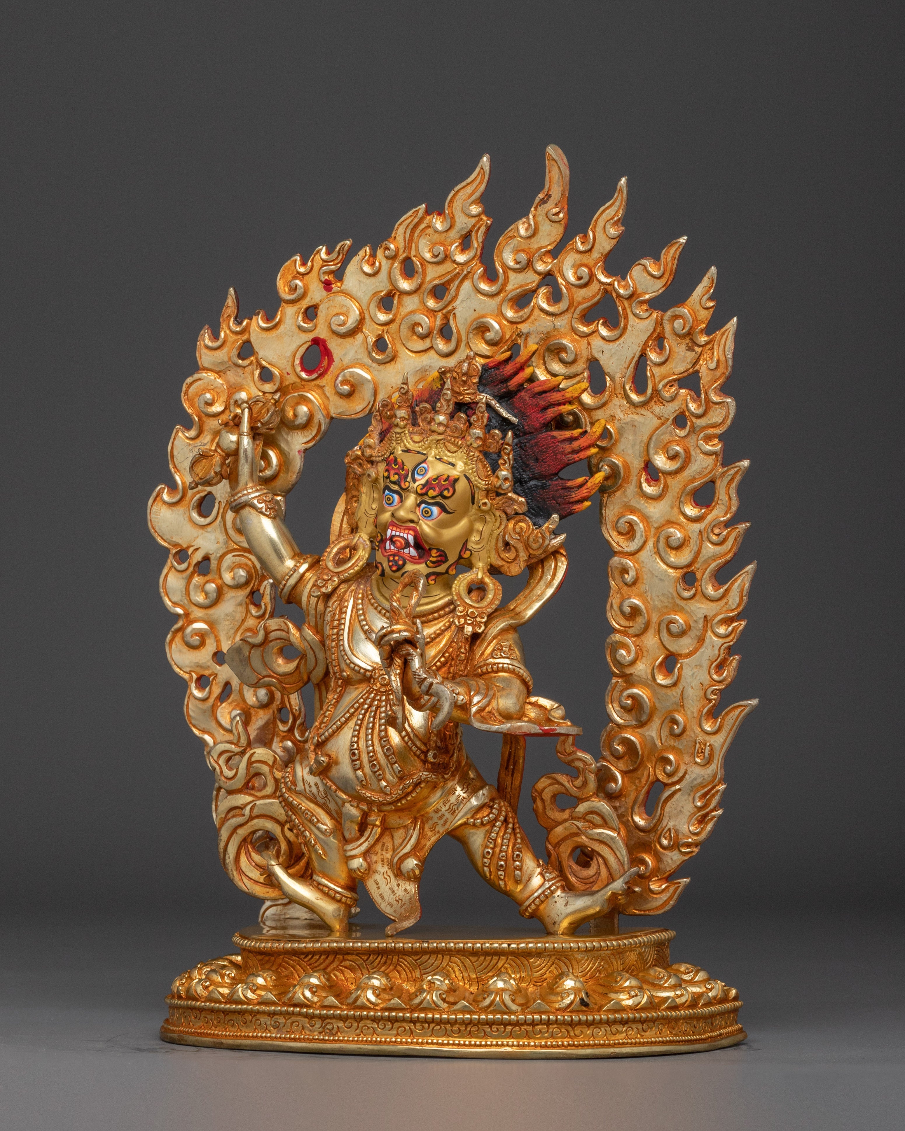Handcrafted Vajrapani Electric Gold Statue | Powerful Buddhist Protector from Nepal
