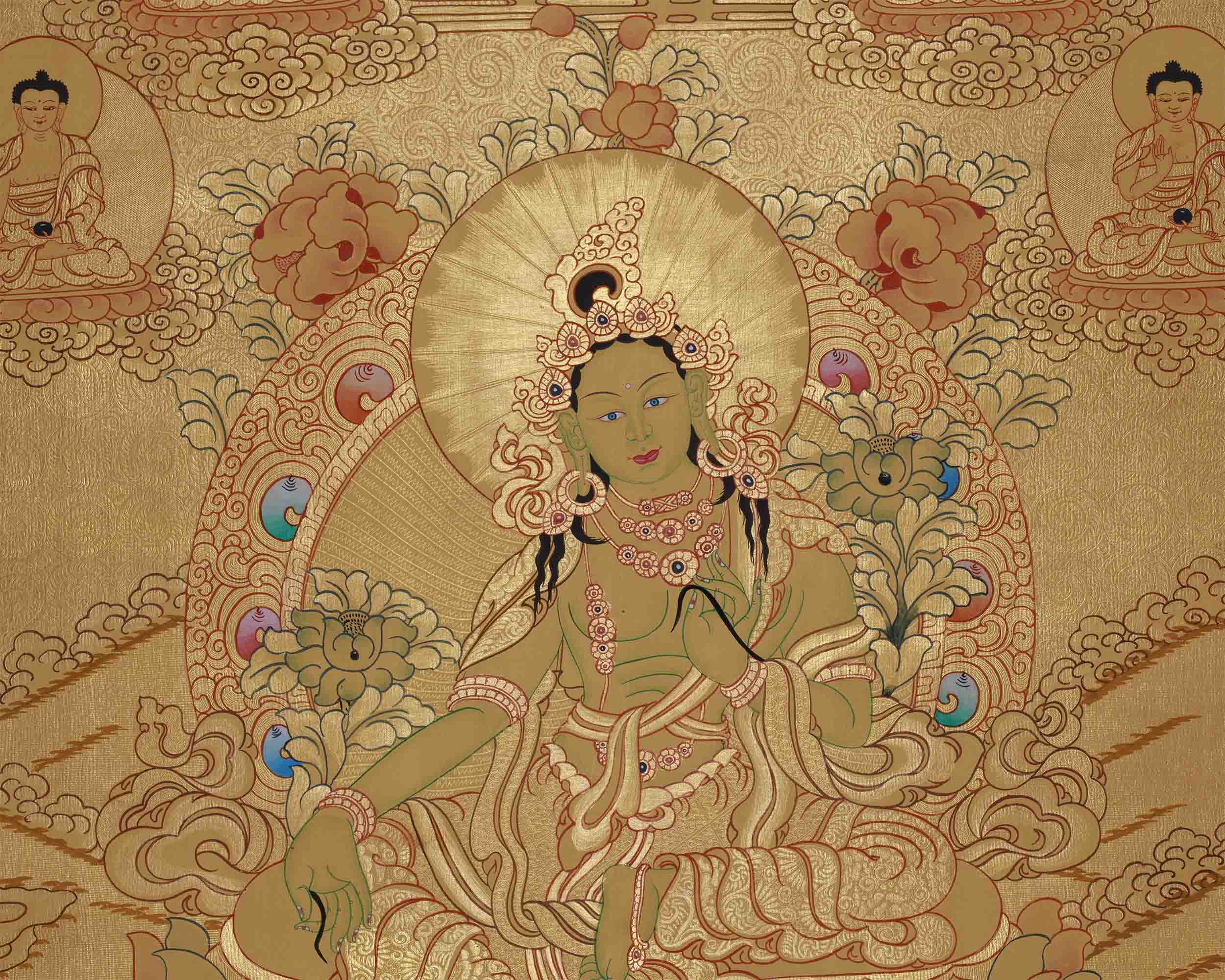 Full 24K Gold Style Green Tara | Art Painting For Yoga and Meditation