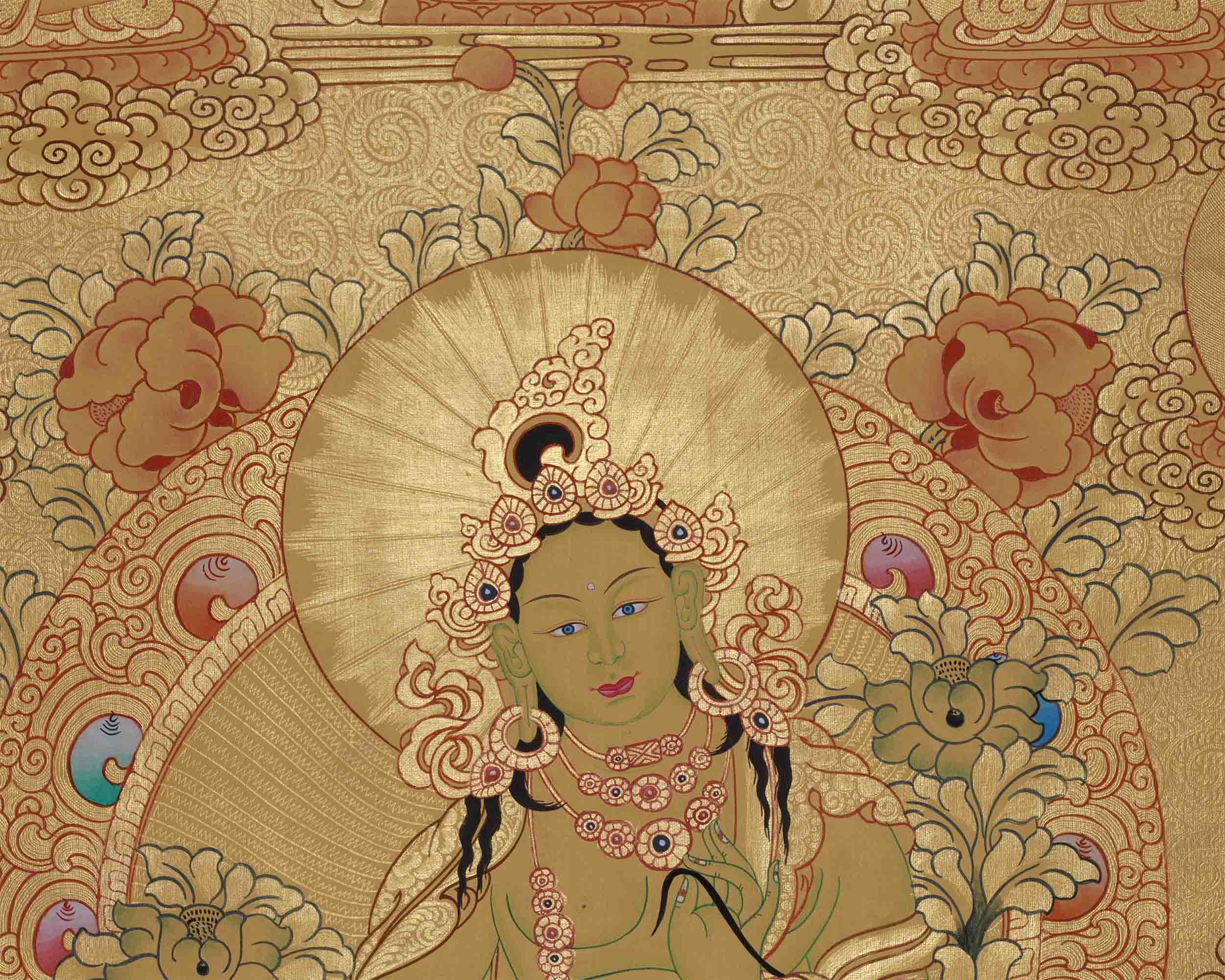 Full 24K Gold Style Green Tara | Art Painting For Yoga and Meditation