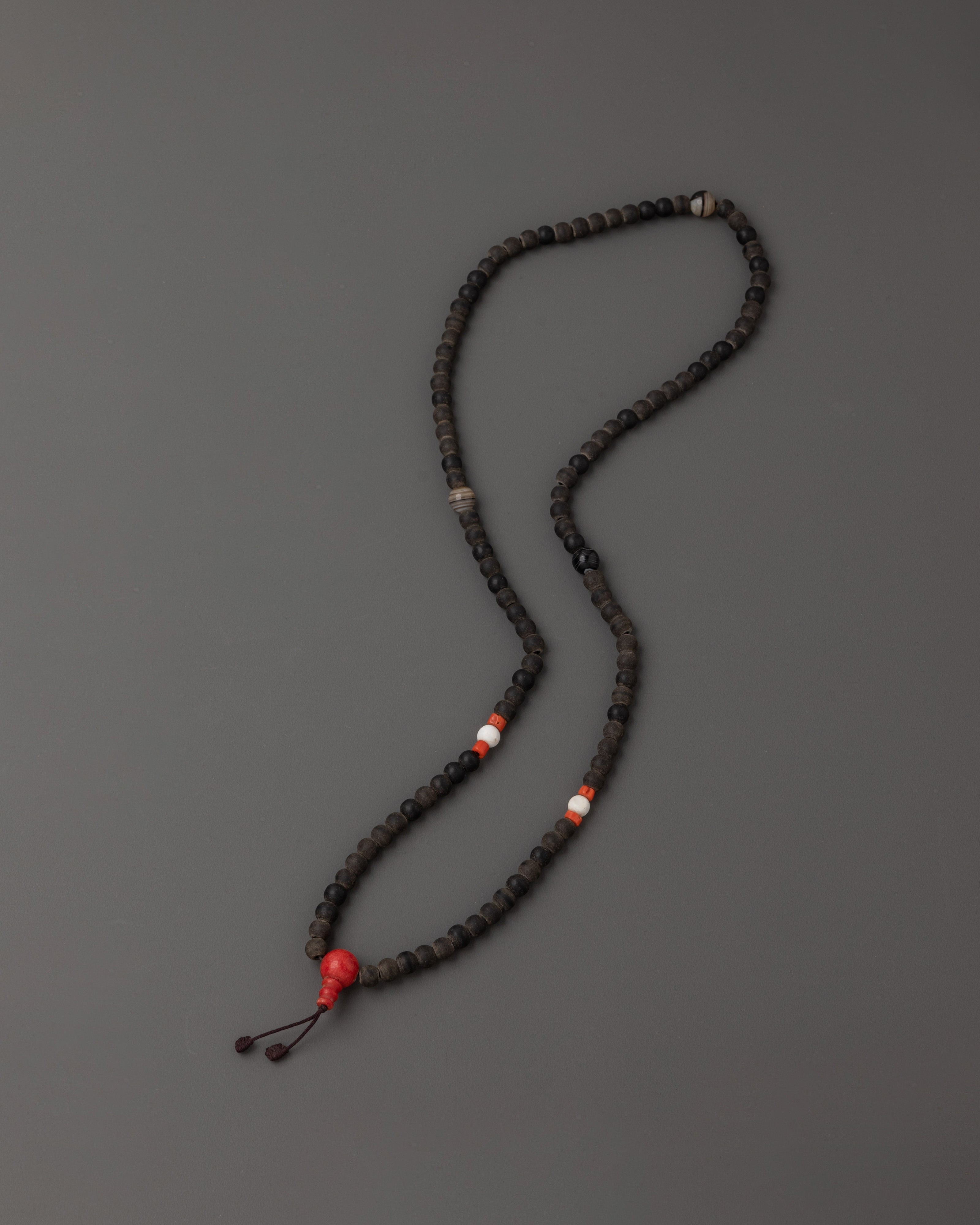47cm Black Stone Mala | 8mm Meditation Beads with Coral & Turquoise Stones