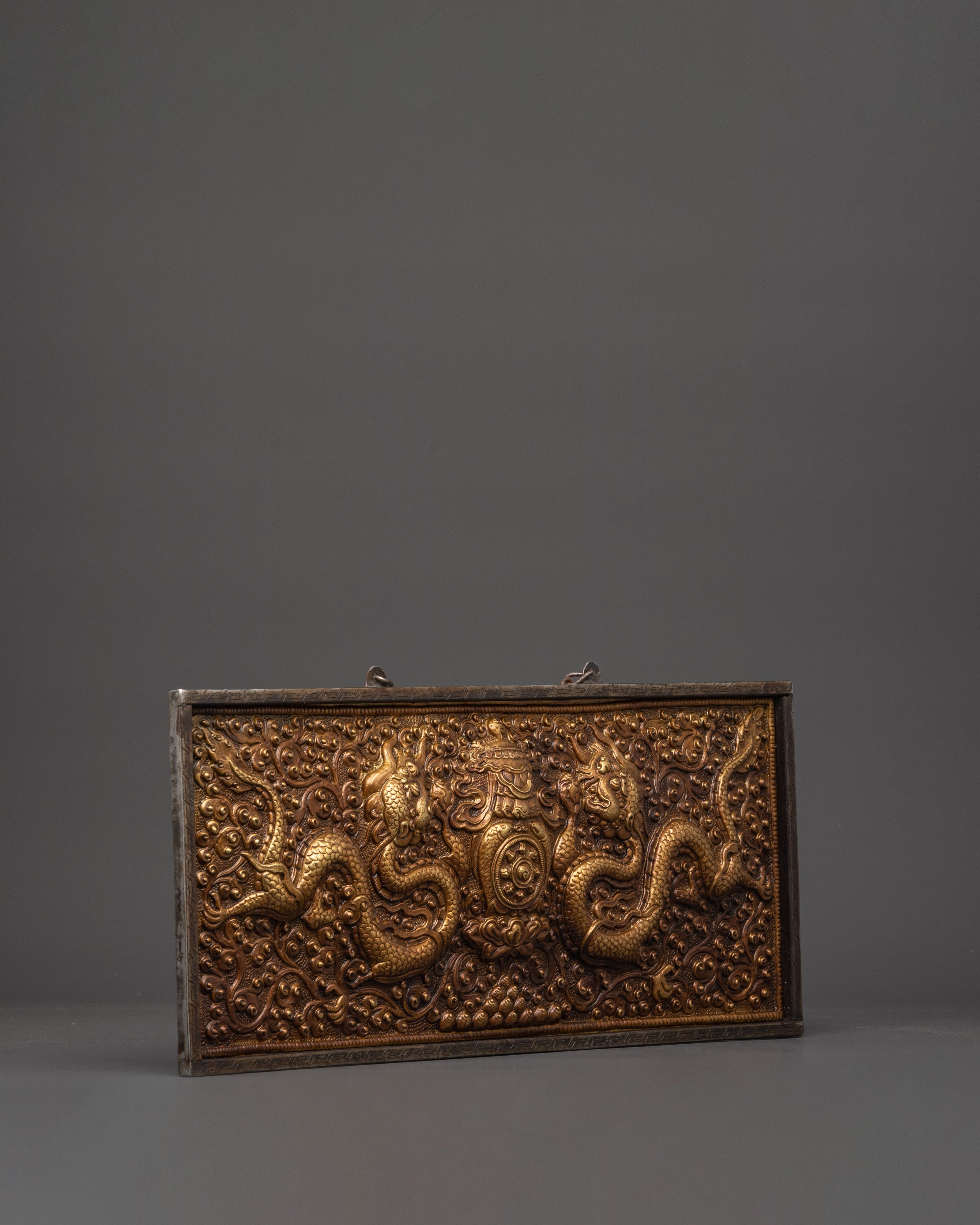 Wall Hanging with Dragon Carving | Tibetan Decor for Power and Protection