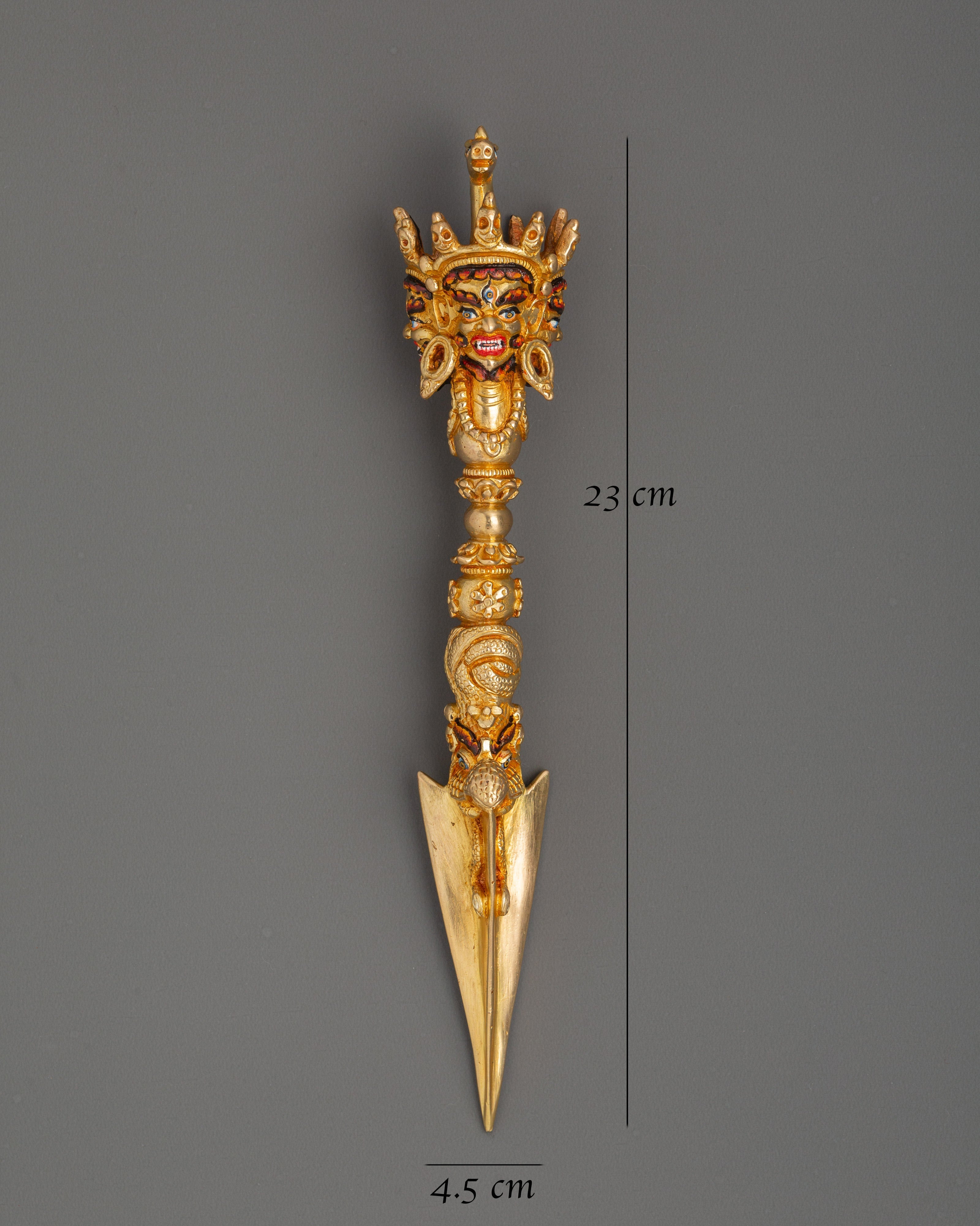 Gold-Plated Tibetan Phurba Dagger in copper | Sacred Ritual Tool of Transformation
