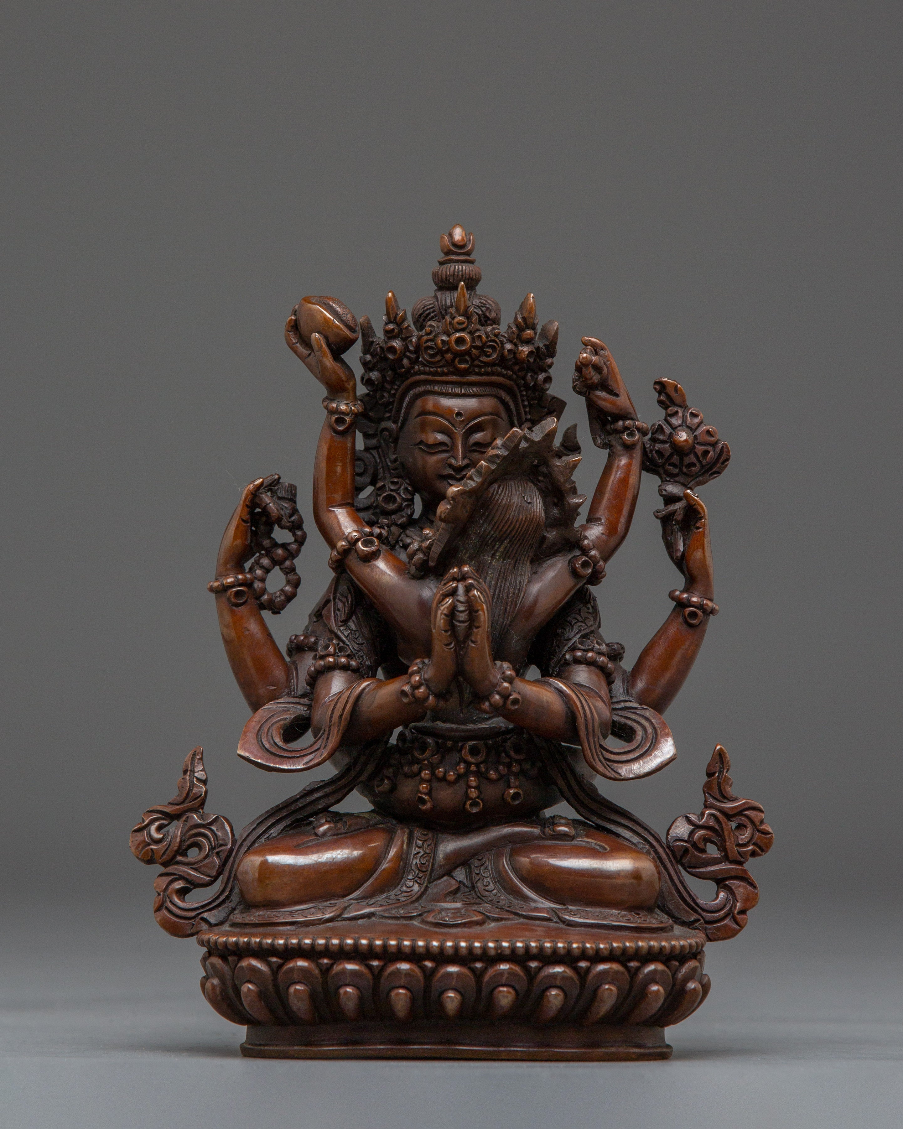 Red Chenrezig with consort Oxidized Statue