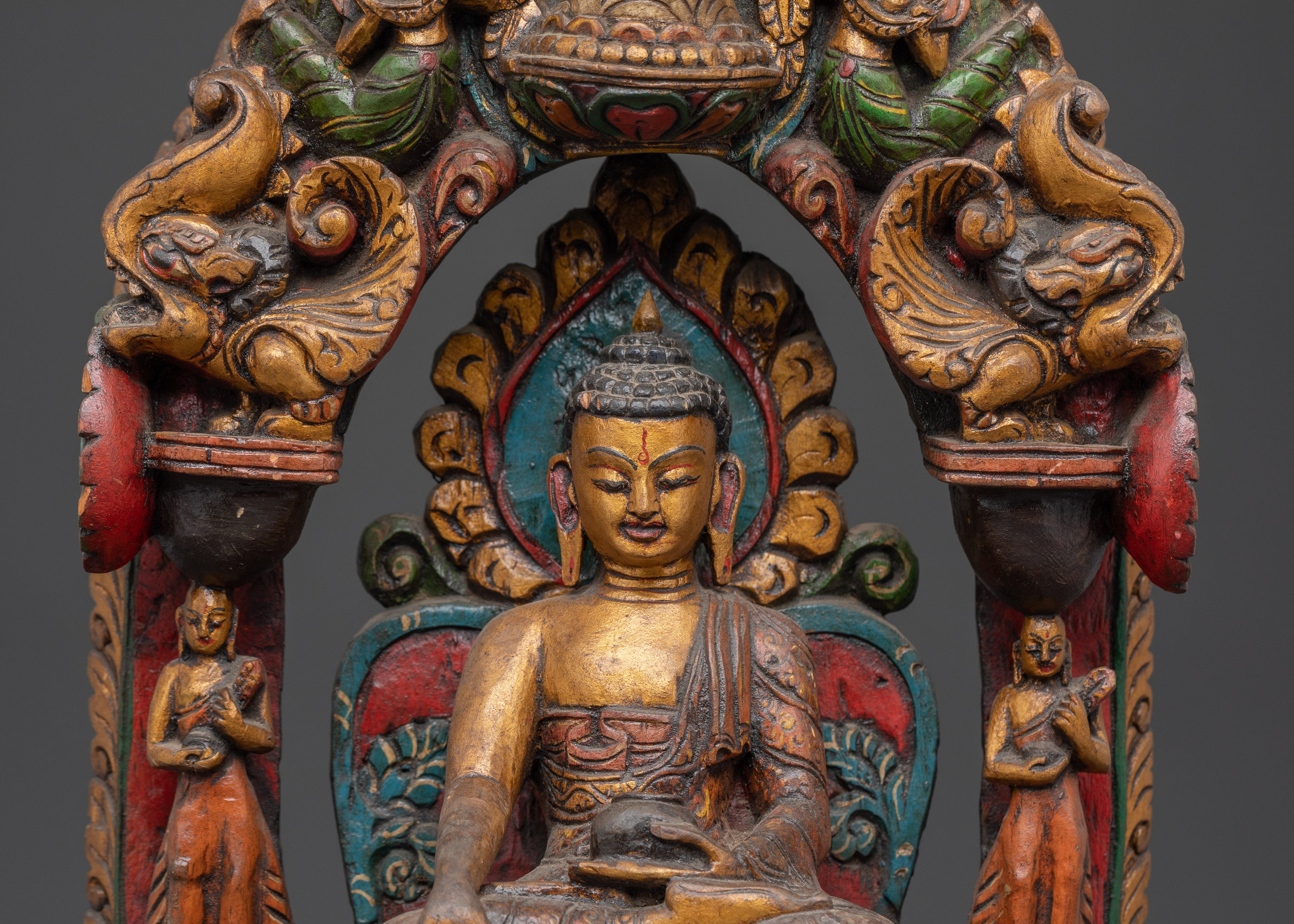 Hand Carved Meditation Shakyamuni Buddha Figurine | Wooden Tibetan Buddha Statue