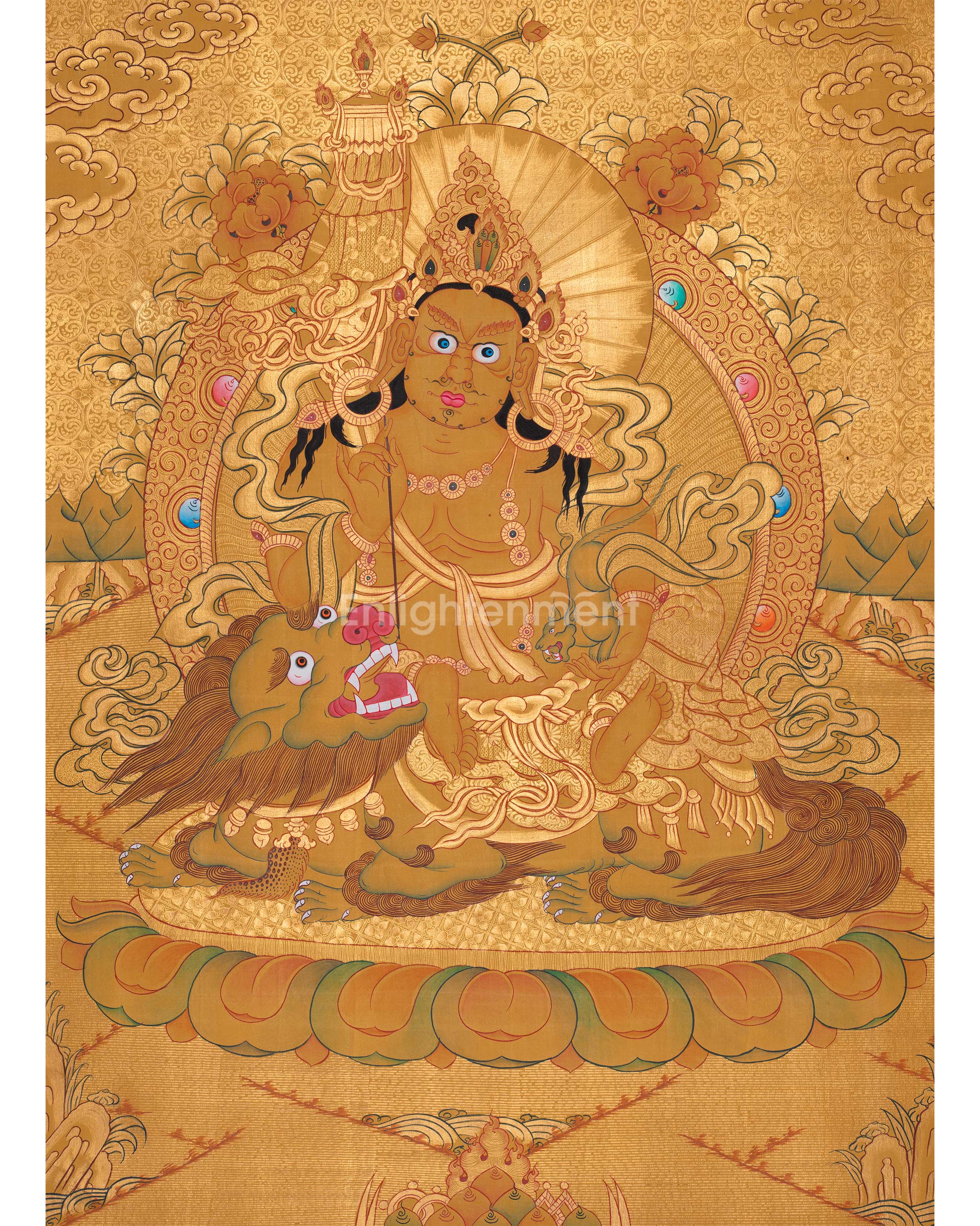 Gold Painted Namtose Thangka | Deity Of Wealth | Hand-Painted Buddhist Dharmapala |
