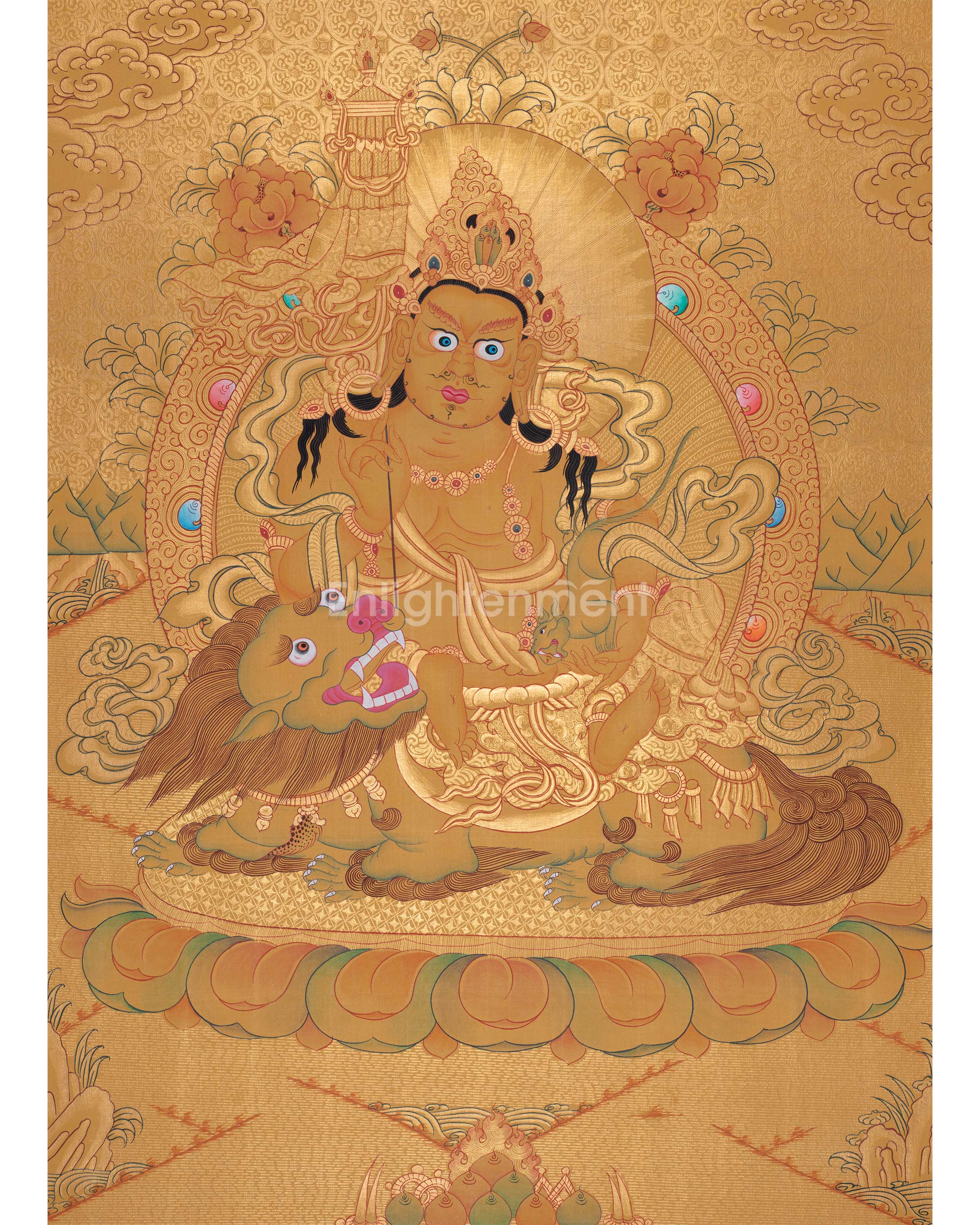 Gold Painted Namtose Thangka | Deity Of Wealth | Hand-Painted Buddhist Dharmapala |