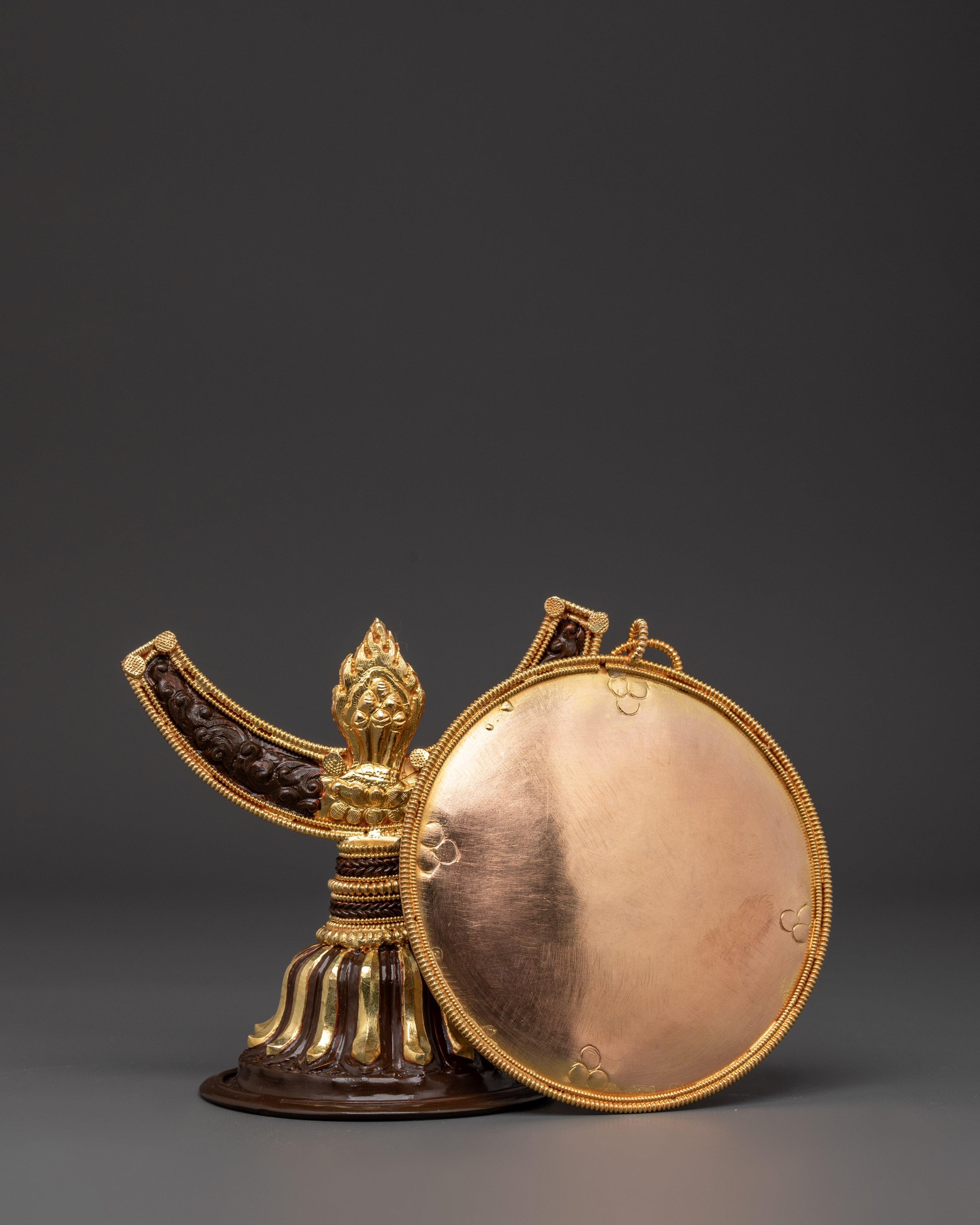 Tibetan Buddhist Ritual Mirror | Handmade Gold-Plated Copper Melong