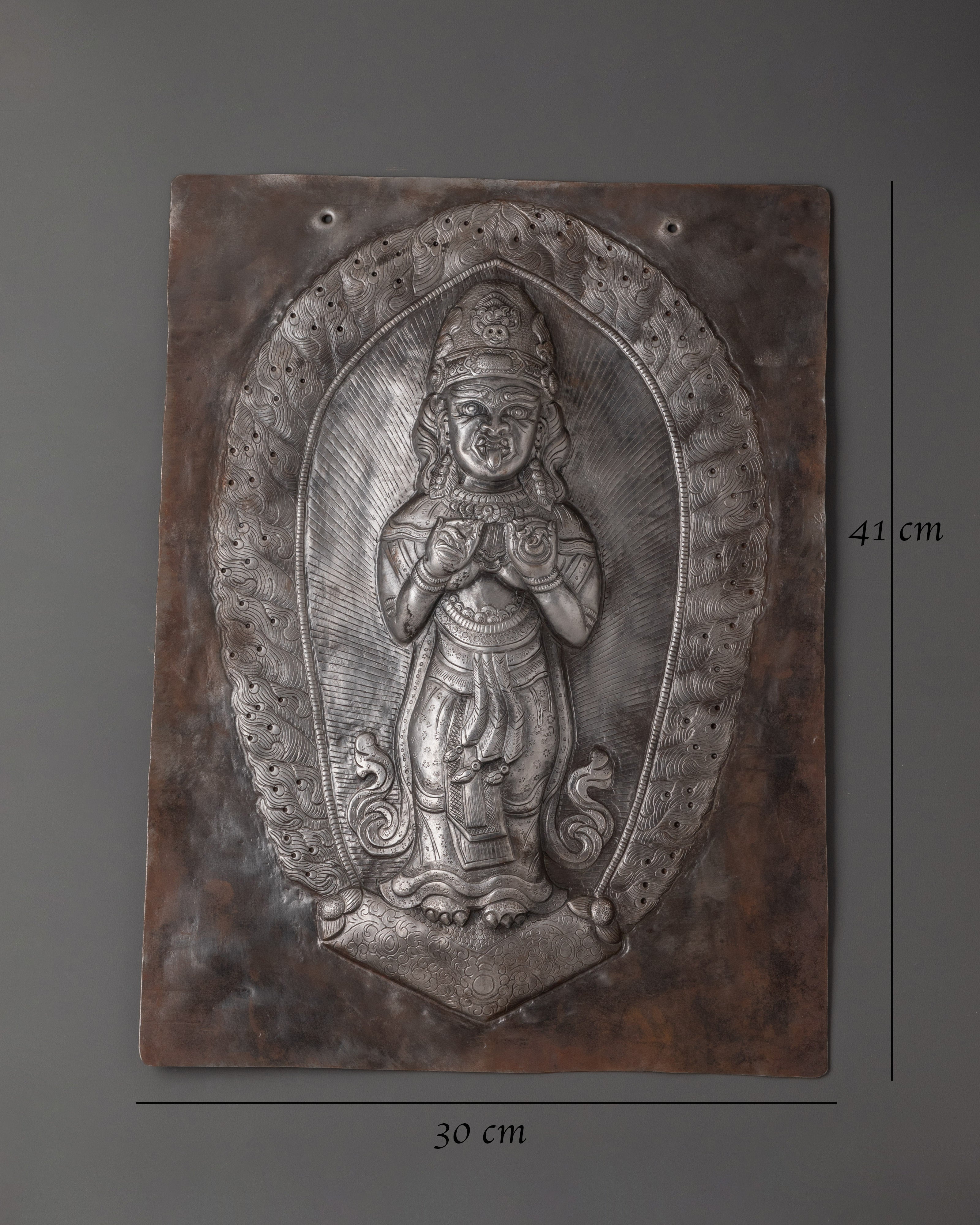 Handcrafted Iron Wall Hanging Buddha Panel | Tibetan Buddhist Metal Relief Art for Meditation