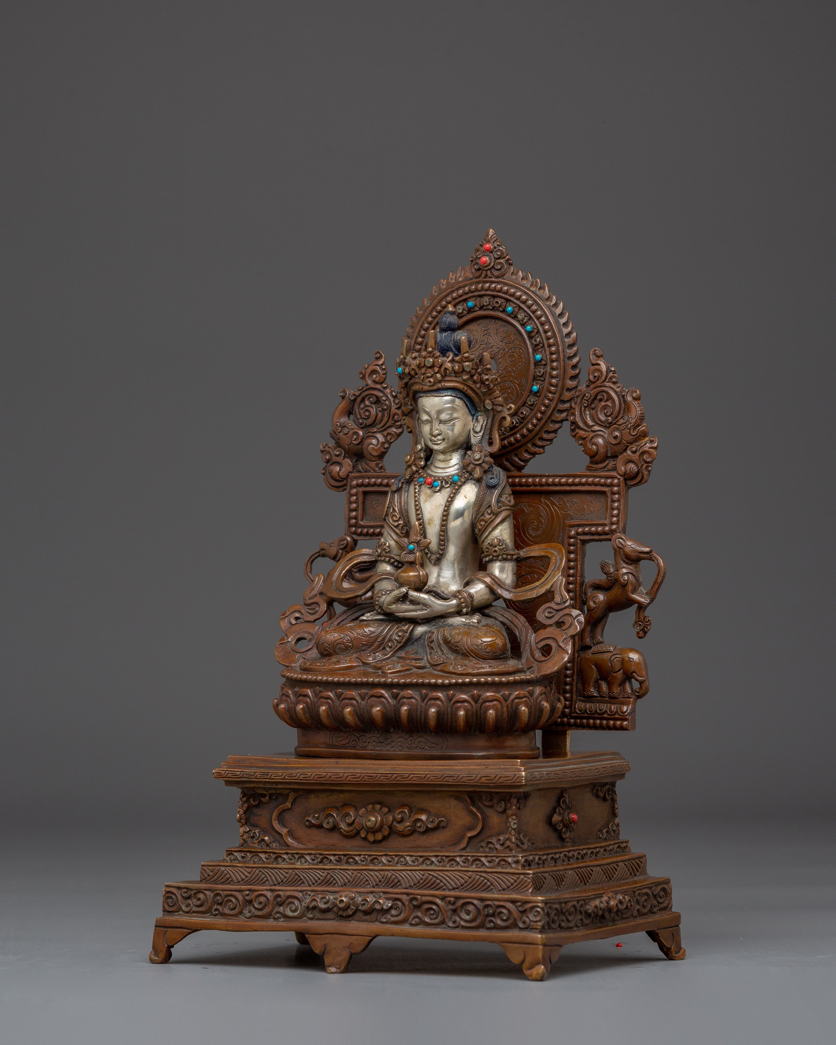 Amitayus Buddha Statue with Throne | Gold Gilded Copper Sculpture for Longevity